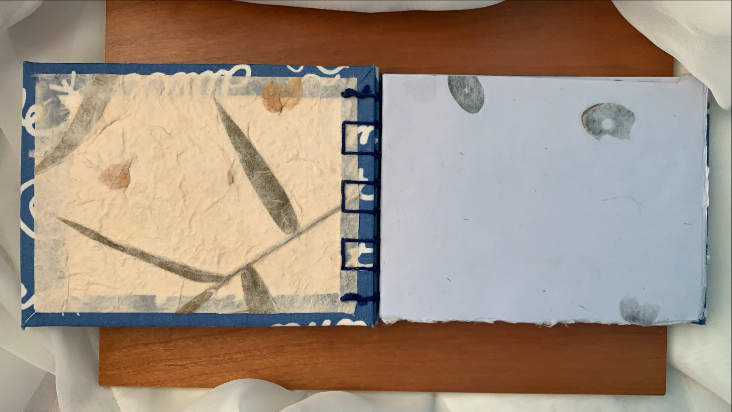 Secret Belgian Binding with book cloth and blueberry paper