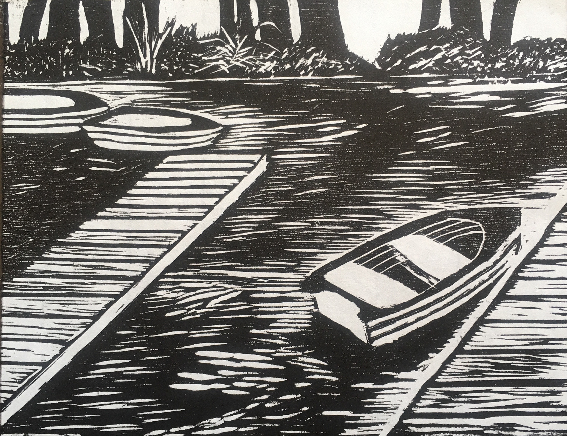 "Stow Lake," wood block print on japanese fiber, 2019