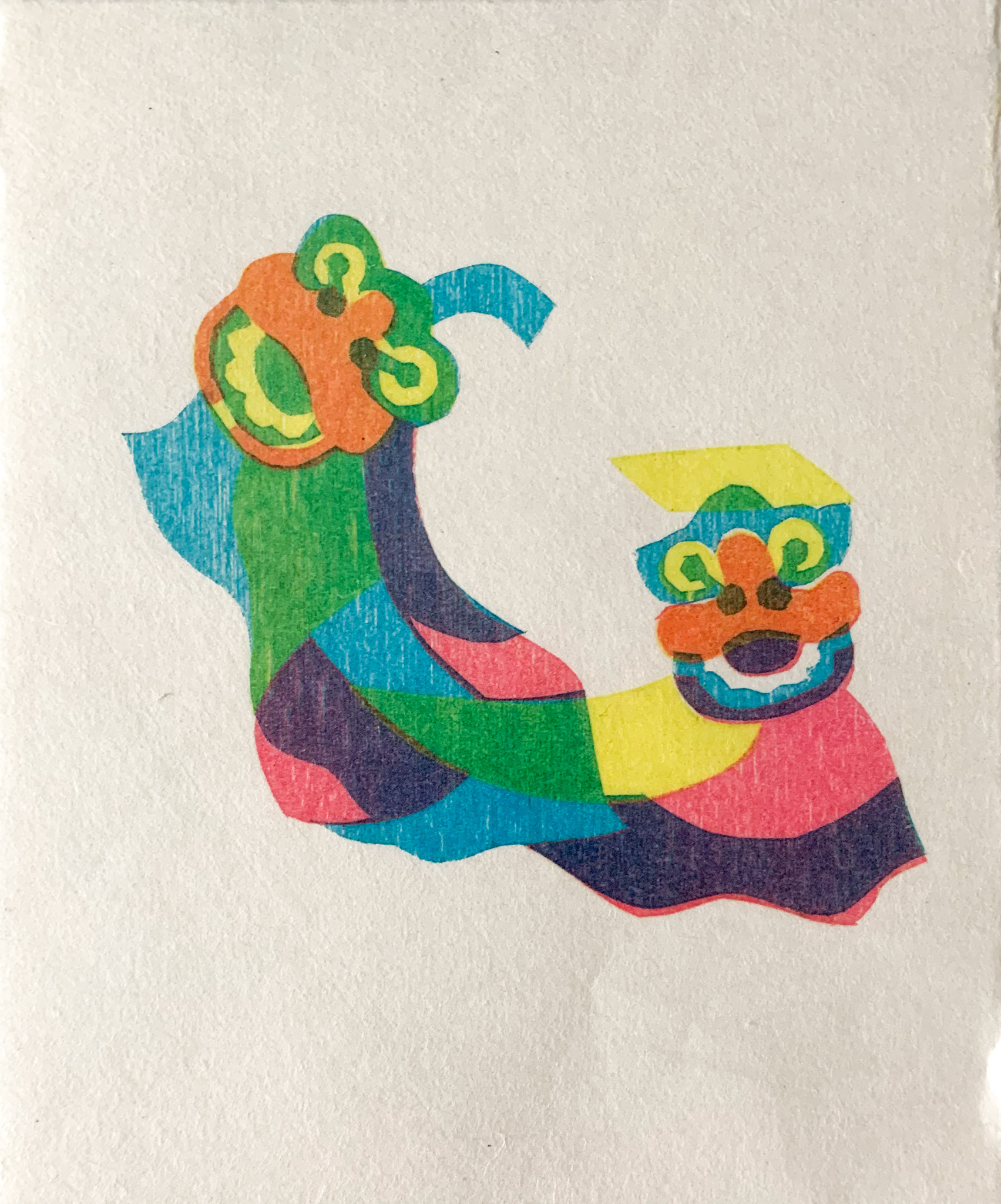 "Lion Dance," stencil on japanese fiber, 2019