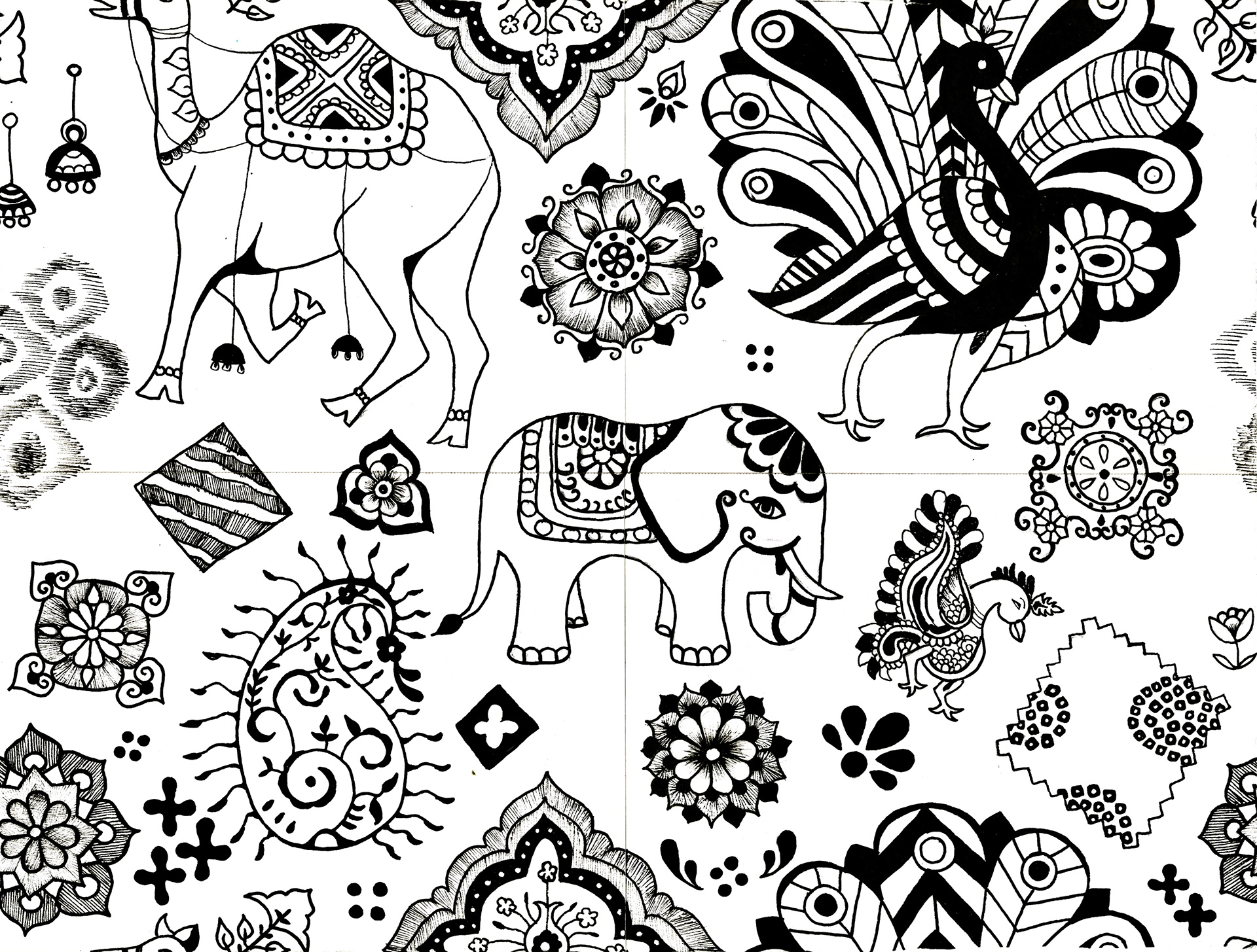 Pattern unit creating traditionally with ink