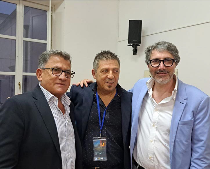 'Assessore alla Cultura e Vice Sindaco del Comune di Pozzuoli Filippo Monaco, Gianni Biccari direttore artistico di PFF e l'Arch. Francesco Maisto Presidente dell’Ente Parco Campi Flegrei