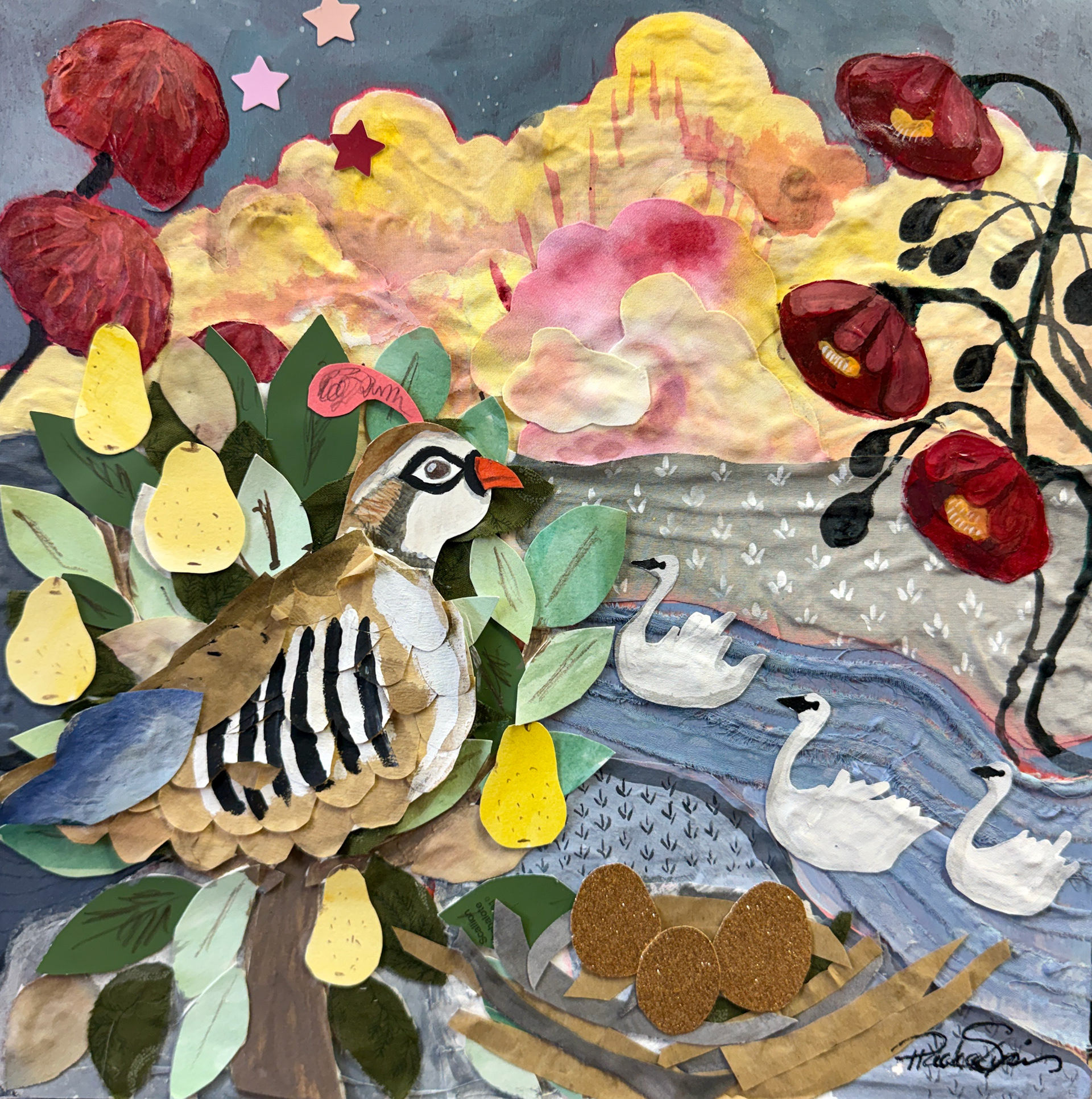 🔴SOLD. Partridge considers becoming a swan. 12x12. 