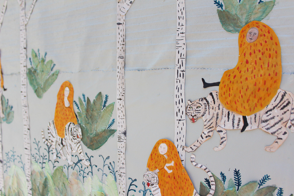 🔴Ive done it in weirder places. 45x37. 2019 . Fabric, embroidery , gouache and paper on scrap fabric. 