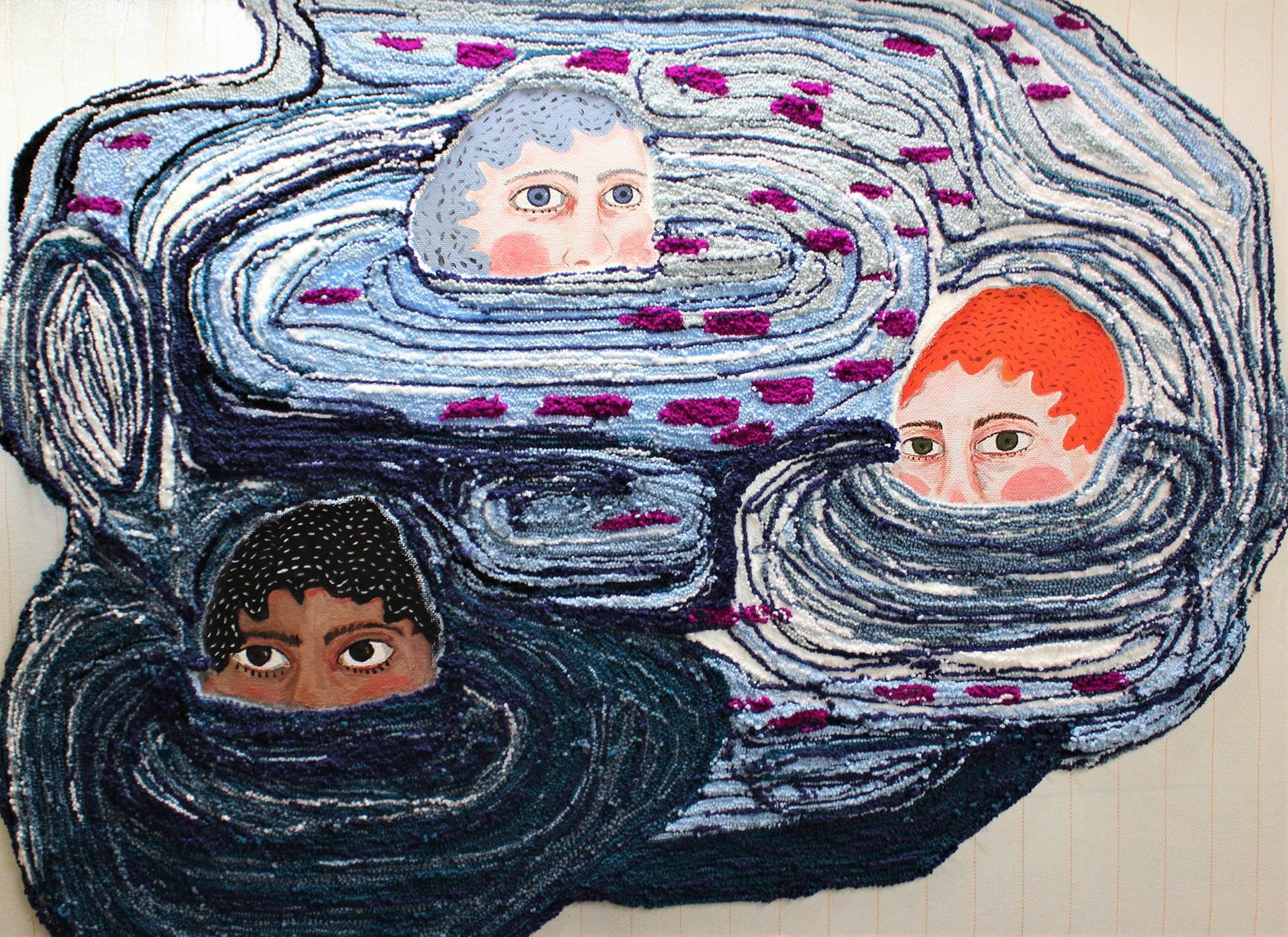 🔴Drowning Mothers. 2021. Tufted yarn on cloth and acrylic gouache. 3ft by 4ft .