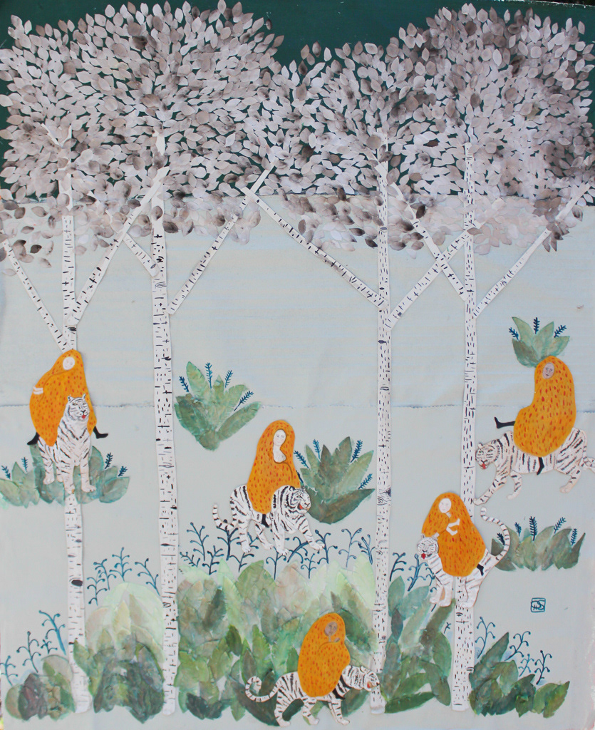 🔴Ive done it in weirder places. 45x37. 2019 . Fabric, embroidery , gouache and paper on scrap fabric.  