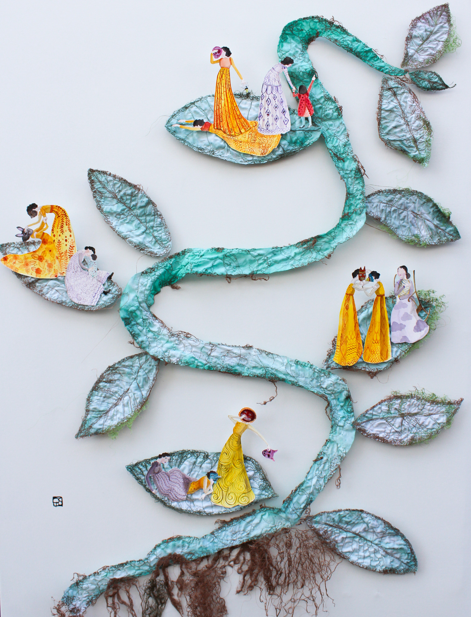 🔴8 Masks by 8pm. 2020. 36x48. Fabric, embroidery, paper, watercolour and gouache on entomology pins .