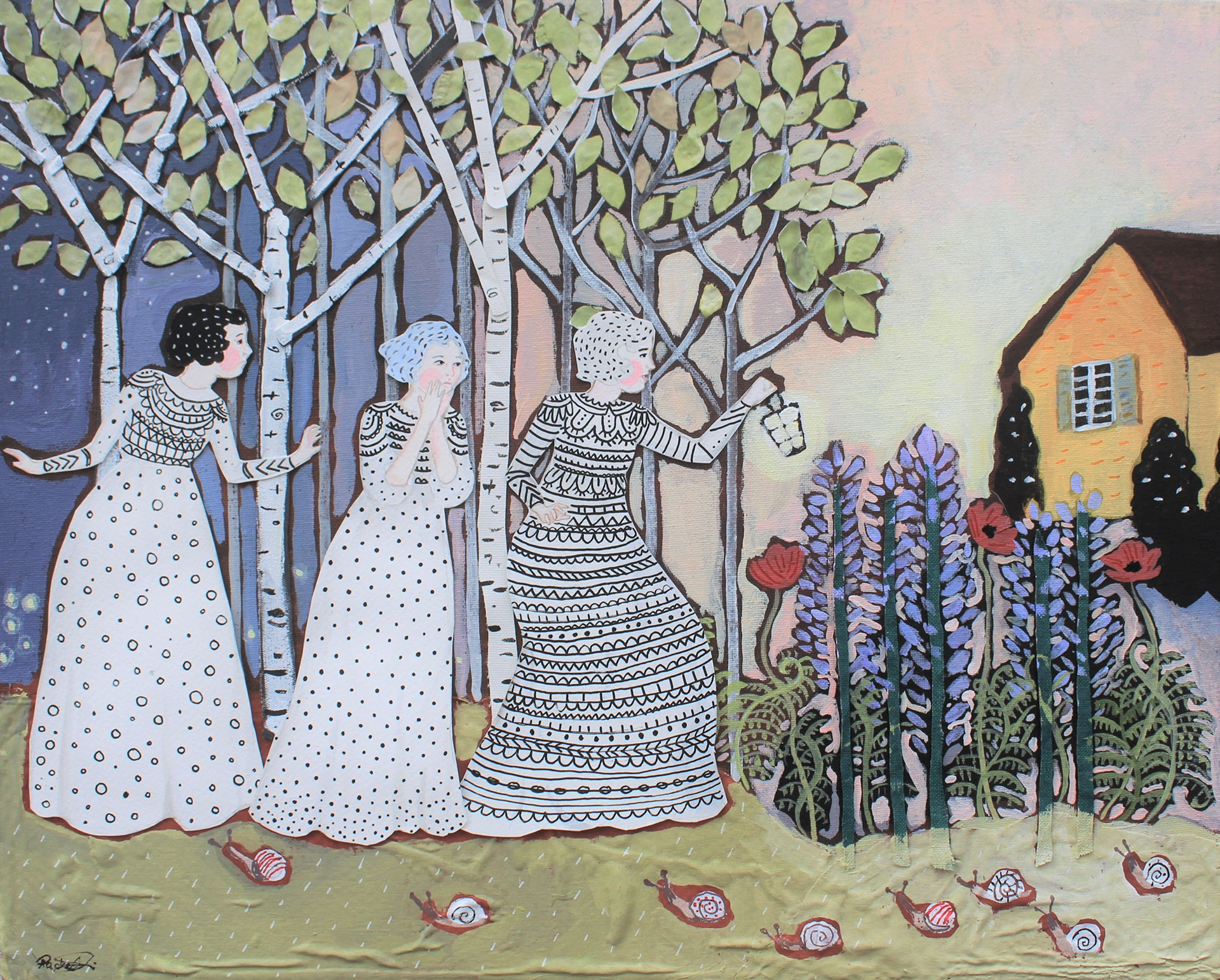 🔴A Quiet Place Where Thoughts Can Be Thunk. 16x20 (2021). Fabric, paper and acrylic gouache on canvas. 