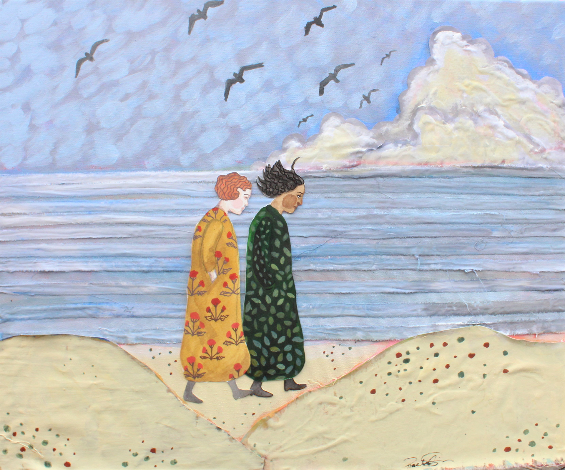 🔴I Look Forward To These Walks. 16x20 (2021) fabric, paper and acrylic gouache on canvas. 