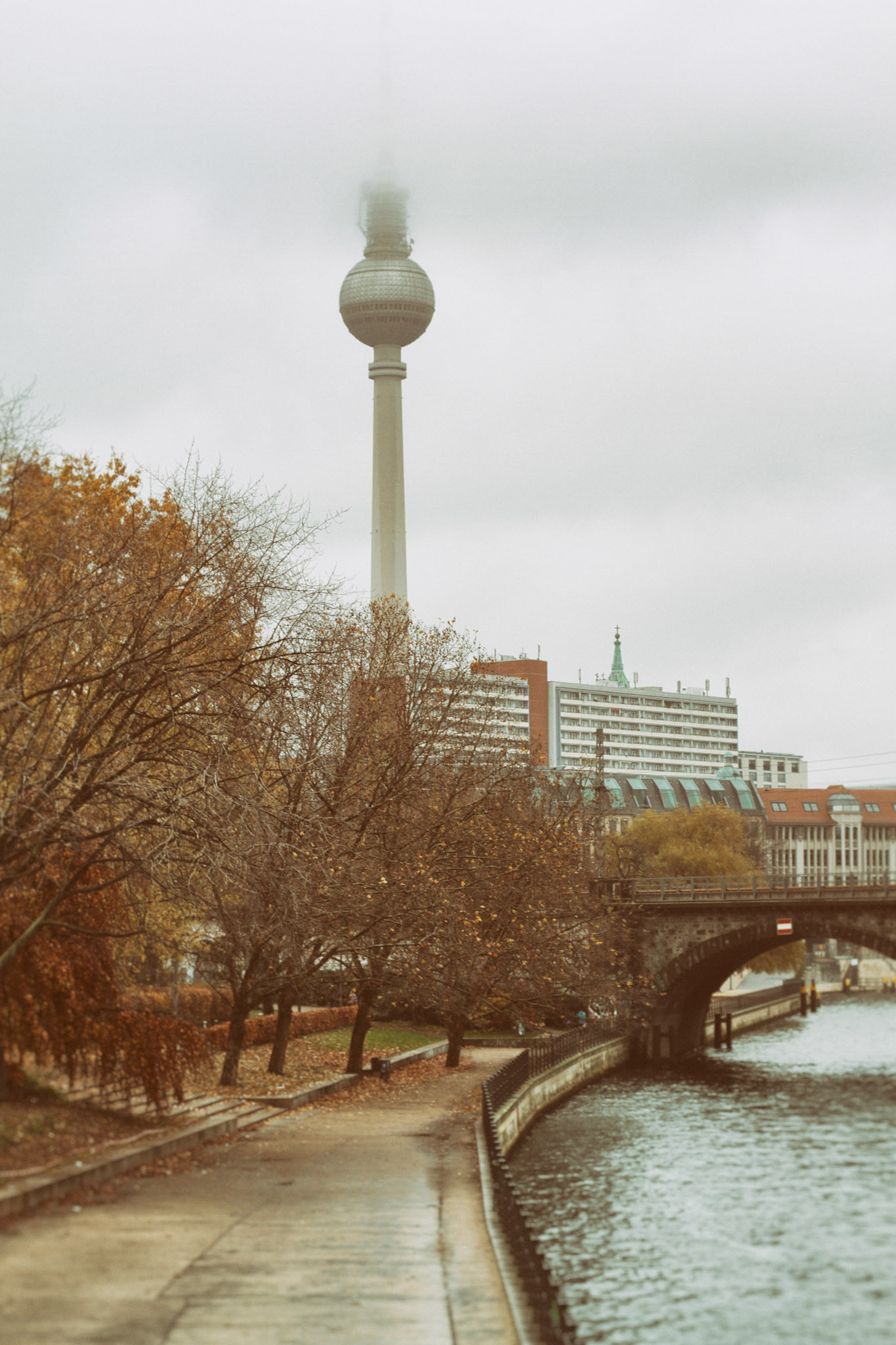 TV tower in Berlin during a foggy day.