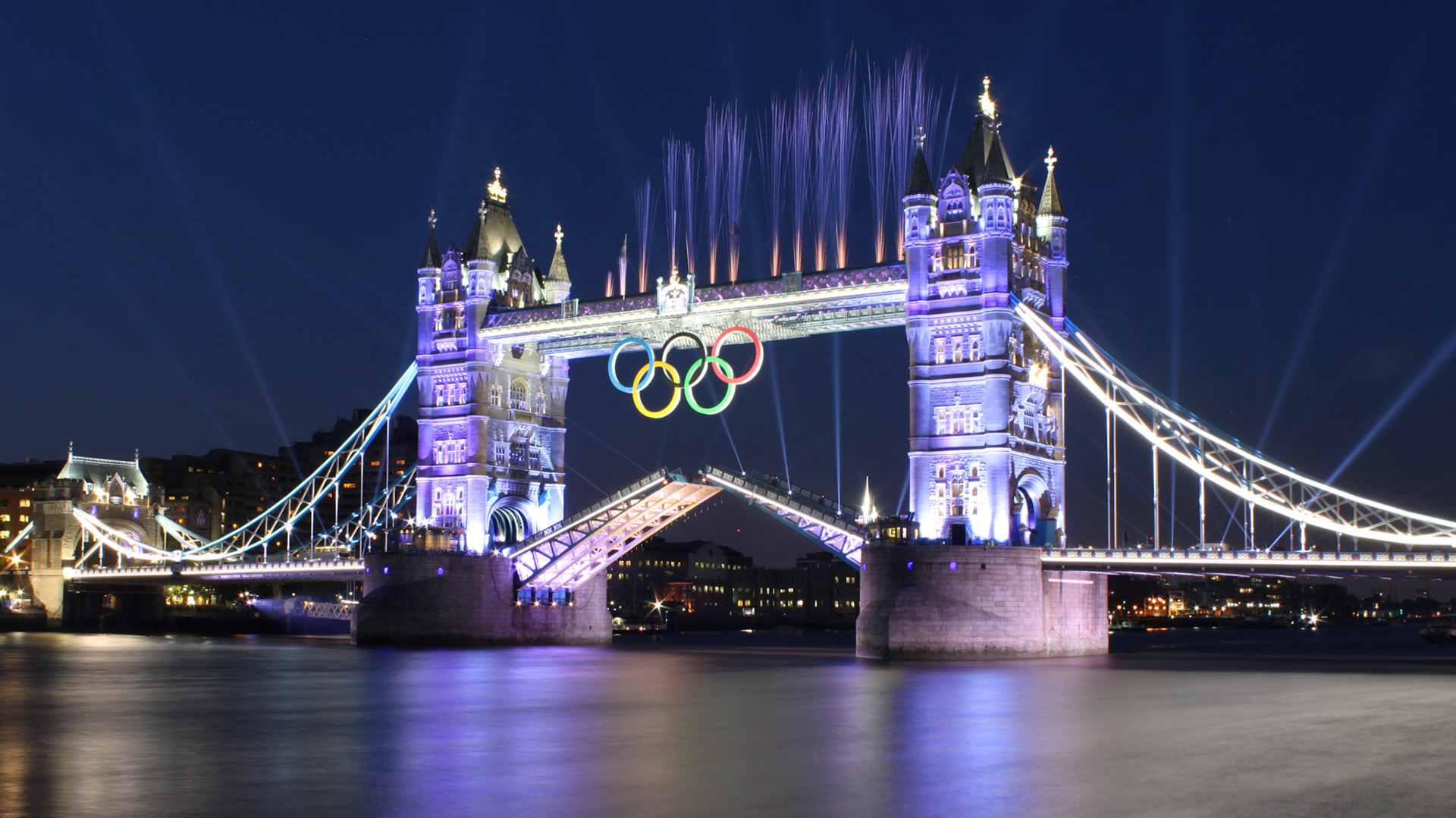 London 2012 Olympics celebration at Tower Bridge with an spectacular firework.