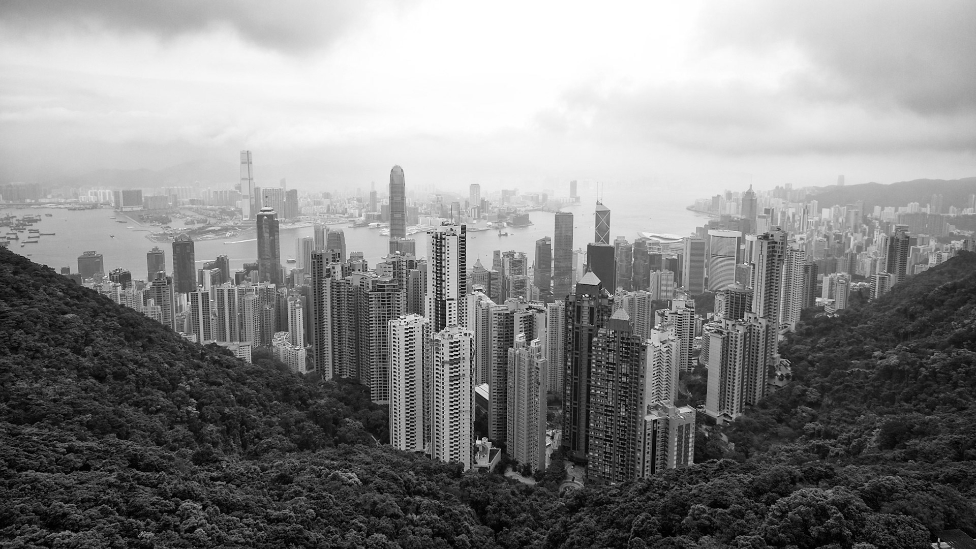 Panorama shot of the Hong Kong Skyline seen from Victoriy Peak.