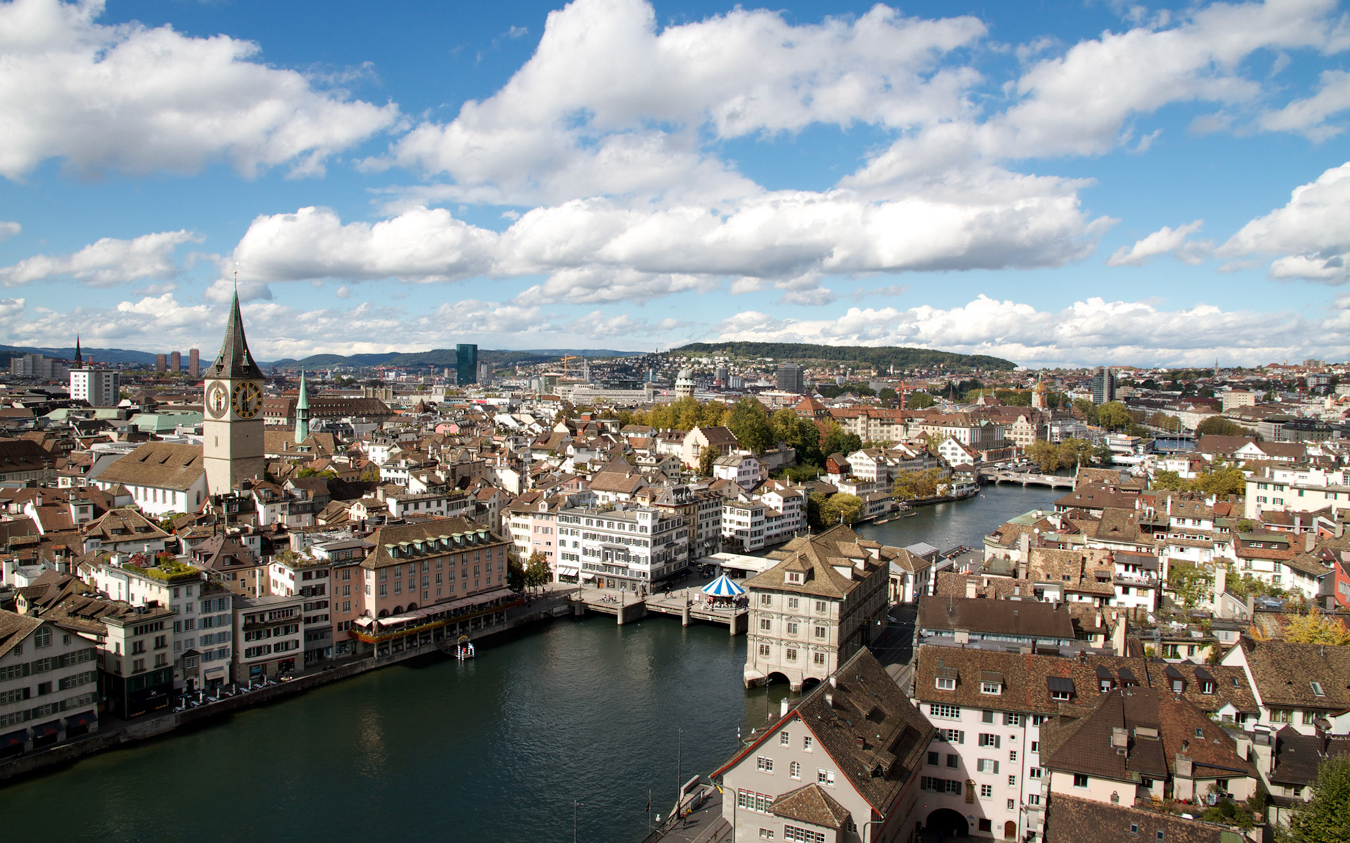 Panorama of Zürich taken from the tower of the Grossmunster church.