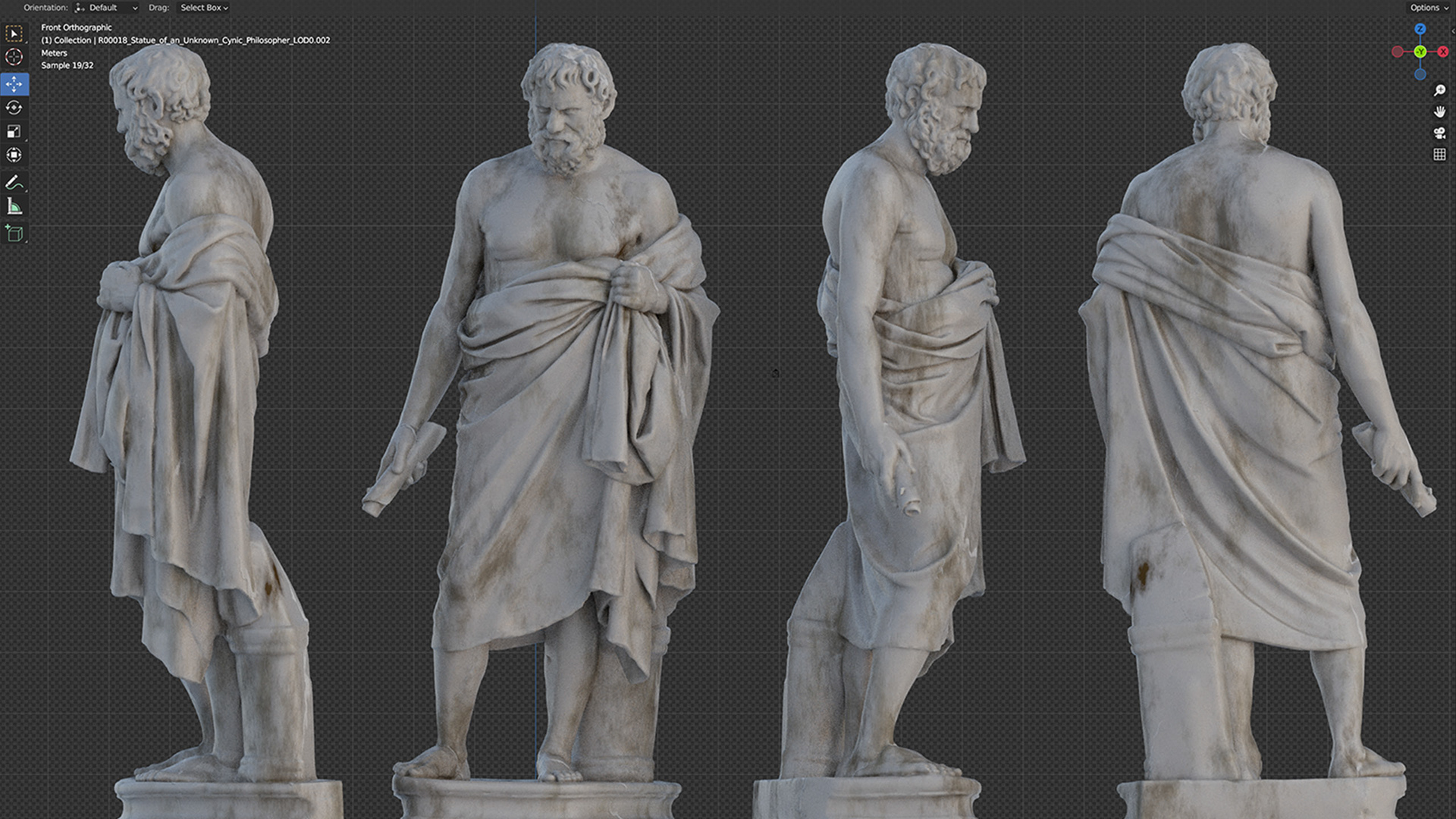 Screenshot in Blenders viewport of the finished sculpture with a marble texture