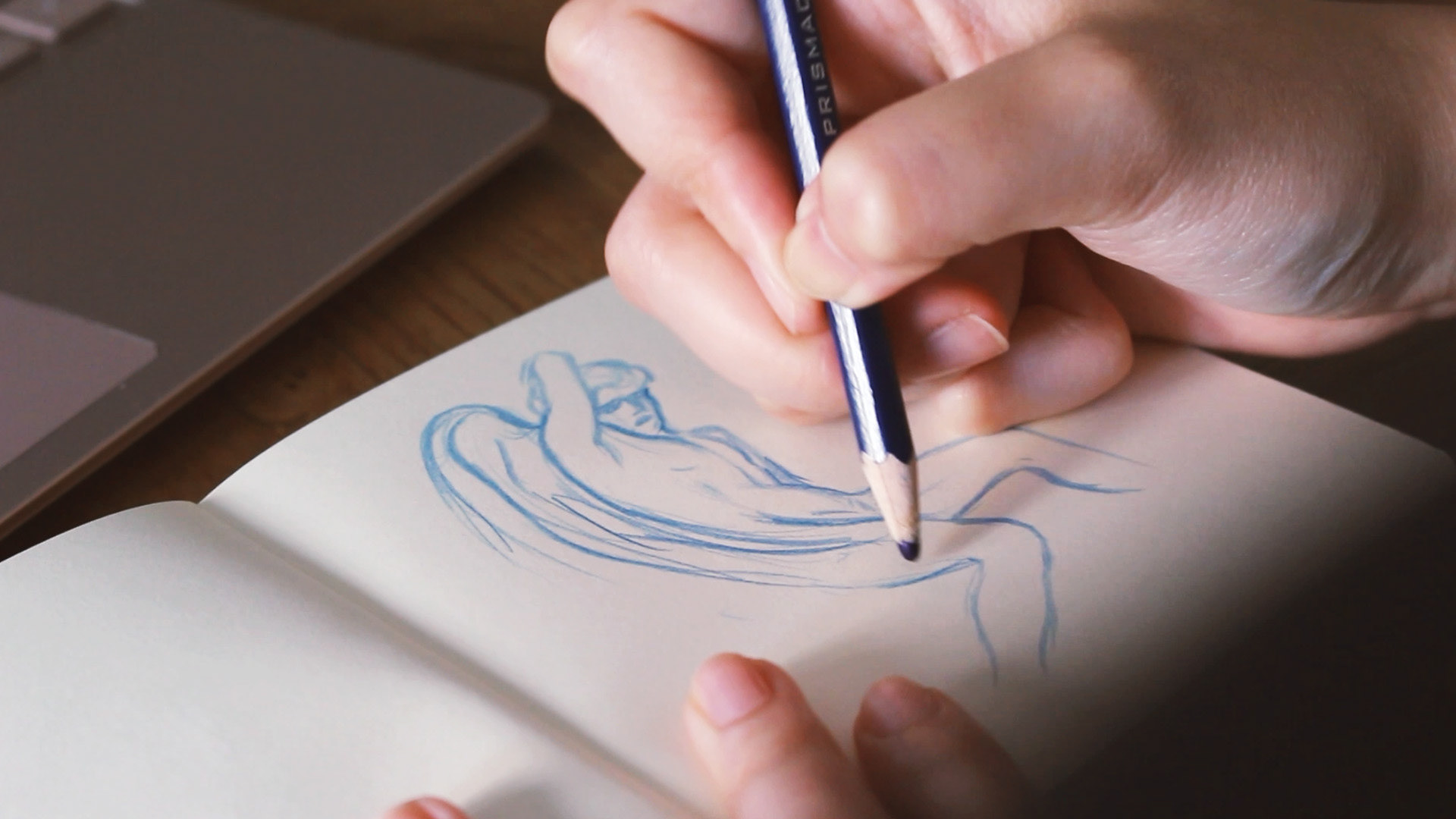 figure drawing in sketchbook using digital artist reference tool