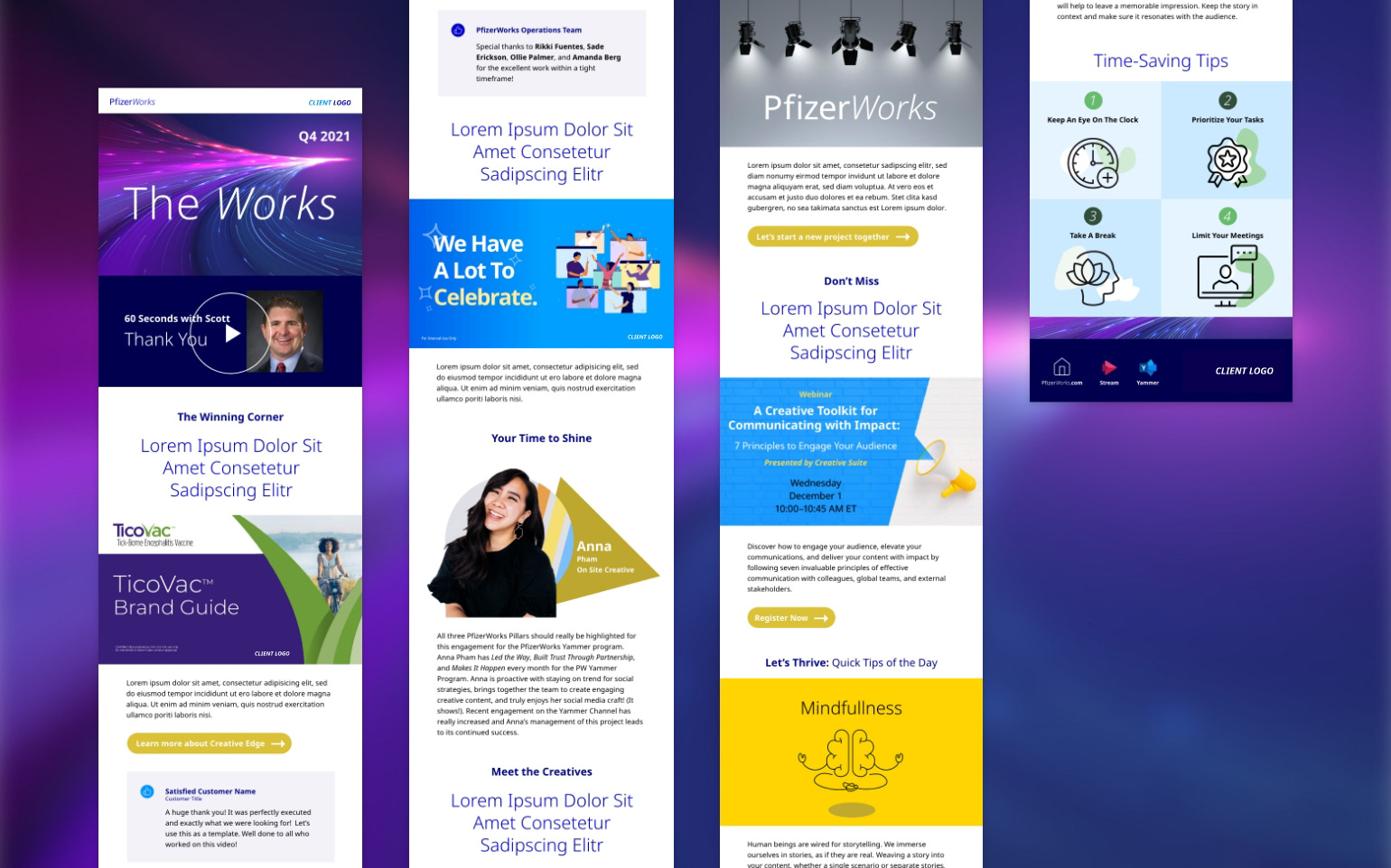 Content strategy and email template design for a quarterly newsletter