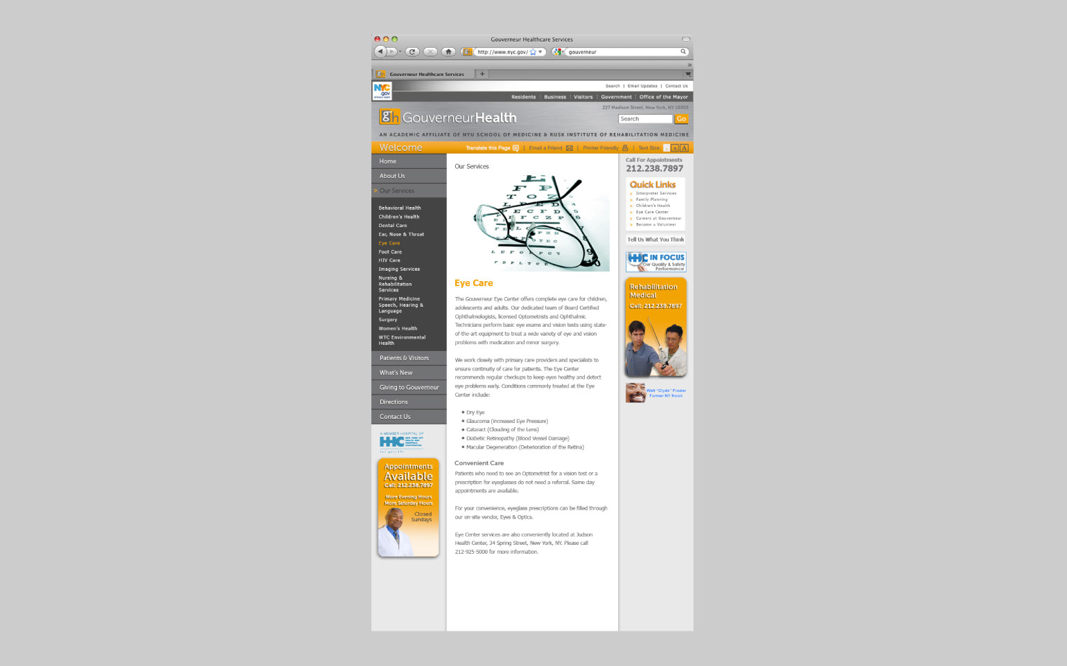Minor web page suggestions per rebrand guidelines to work within NYC.gov wireframe