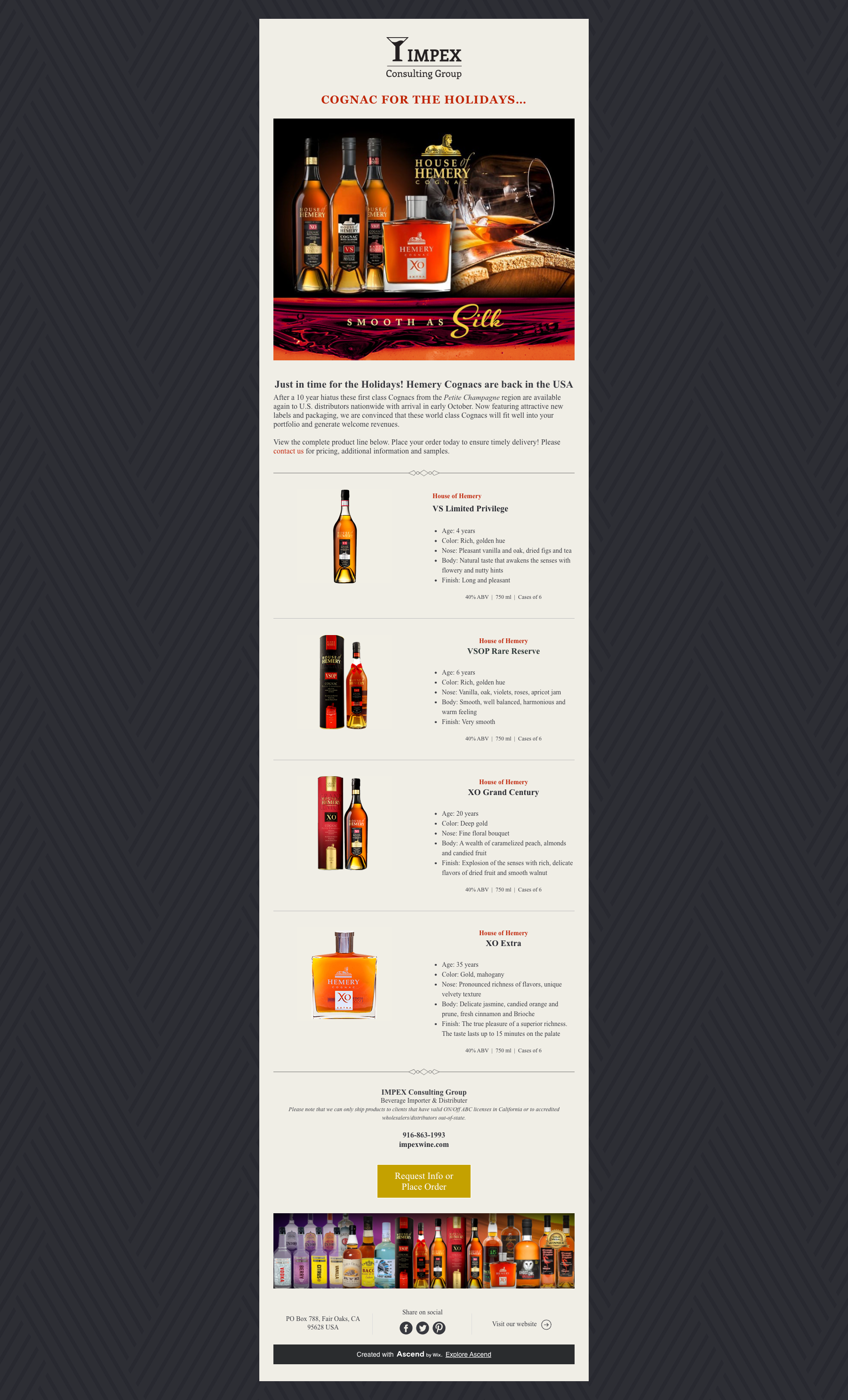 Wine + spirits importer e-newsletter