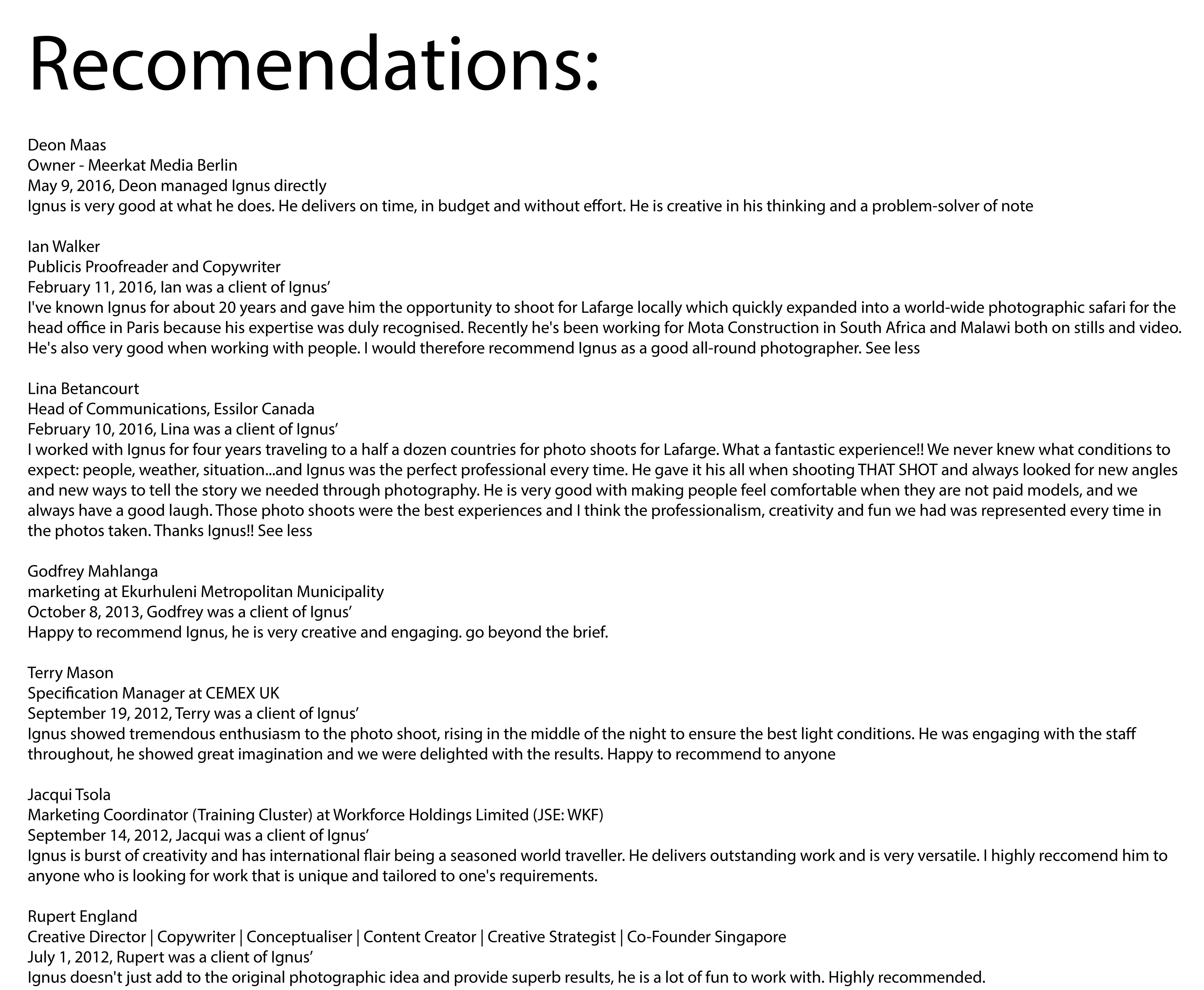 Recomendations