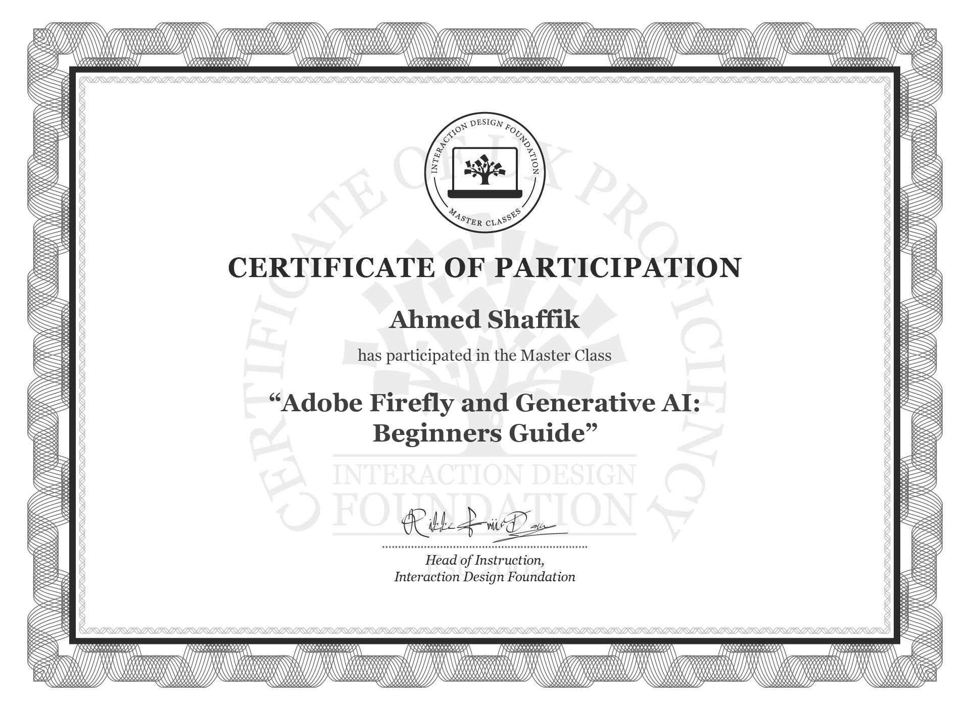 Adobe Firefly and Generative AI Beginners Guide Master Class - Certificate of Participation