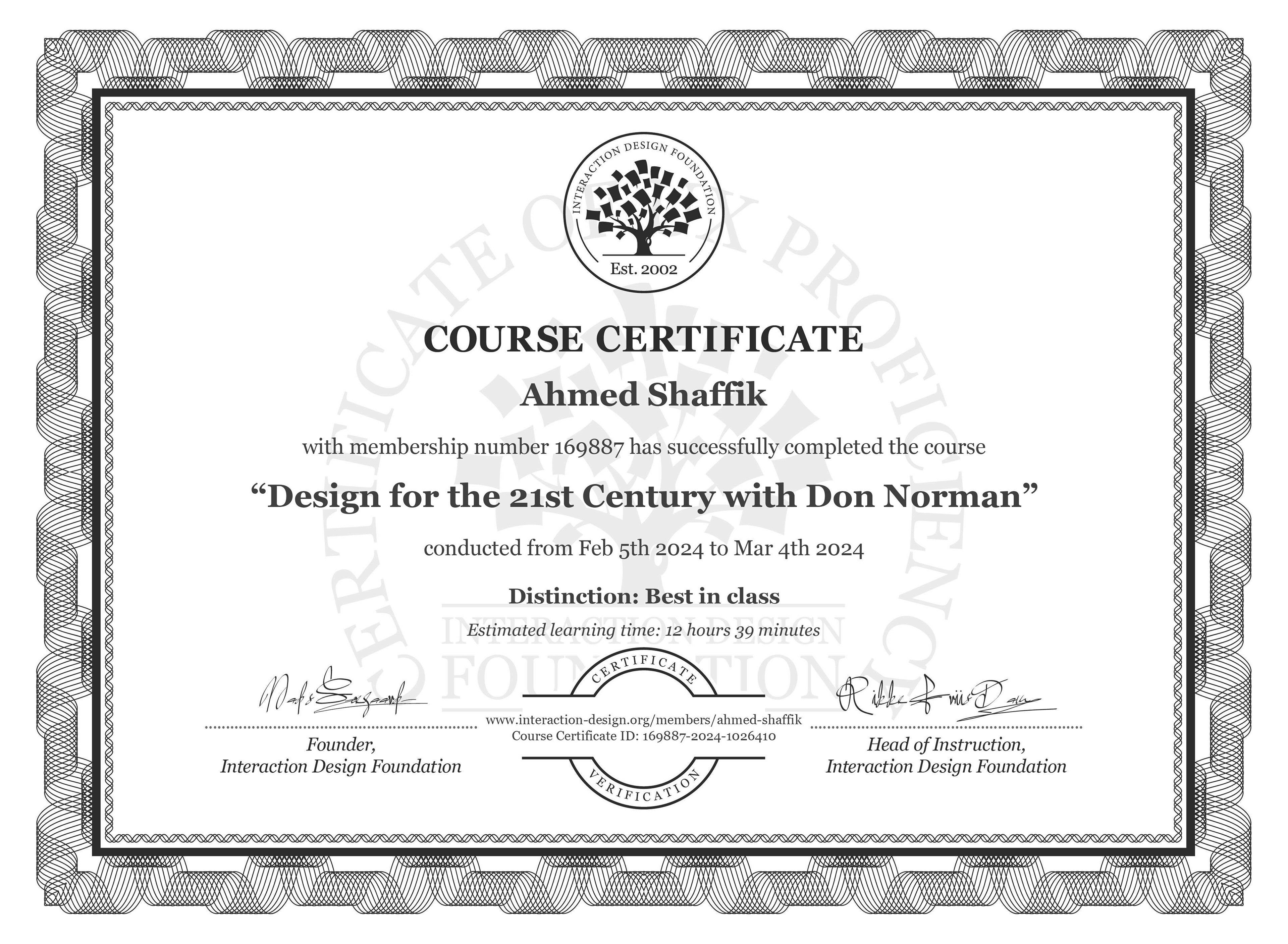 Design for the 21st Century with Don Norman - Course Certificate