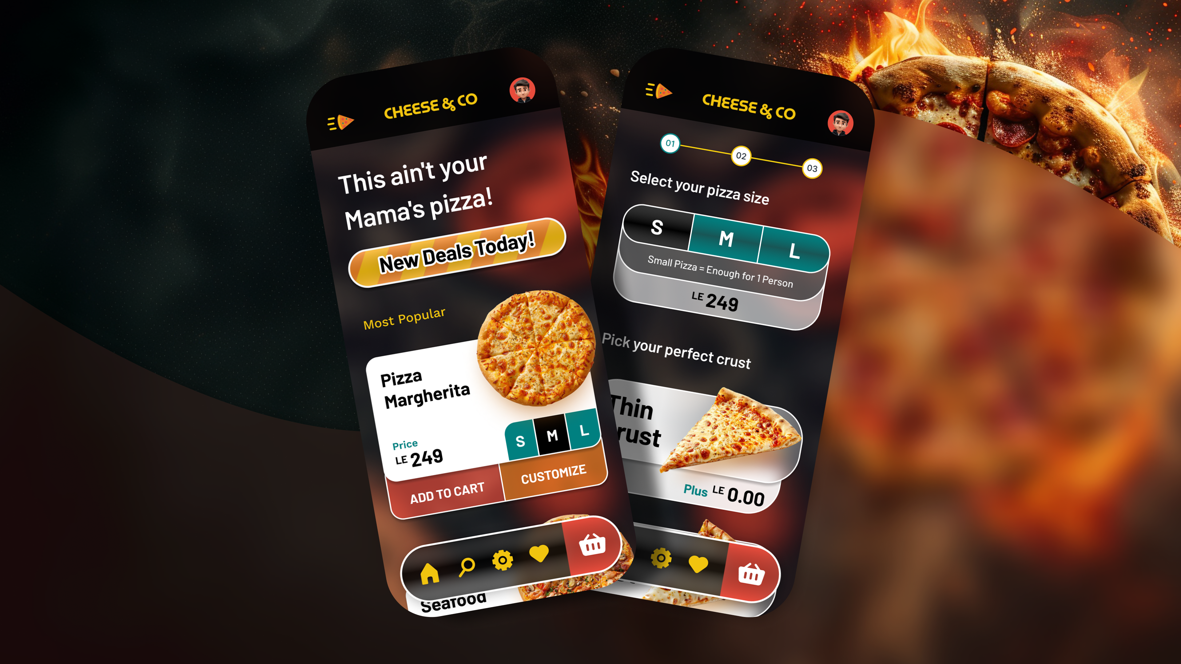 Online pizza ordering mobile app design.