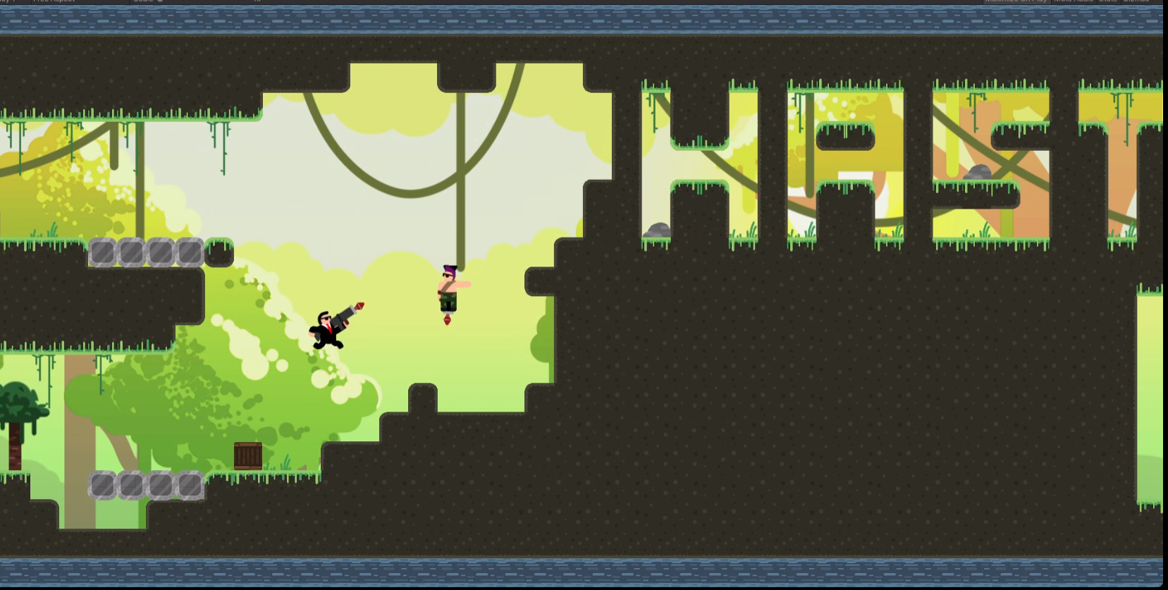 The camera is moving from left to right so the players have to make their way through the level and fight at the same time