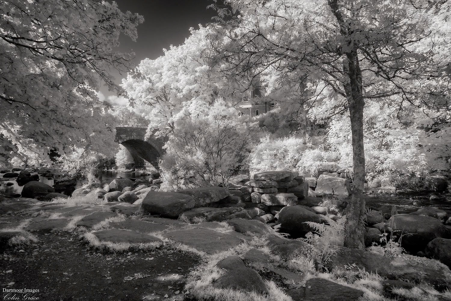 Dartmeet where the East and West Dart rivers on Dartmoor National Park.