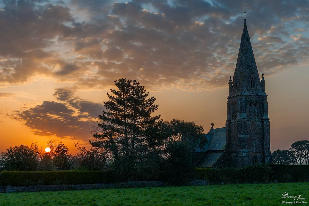 A colourful Cornish sunrise over Maryfield church in Torpoint.