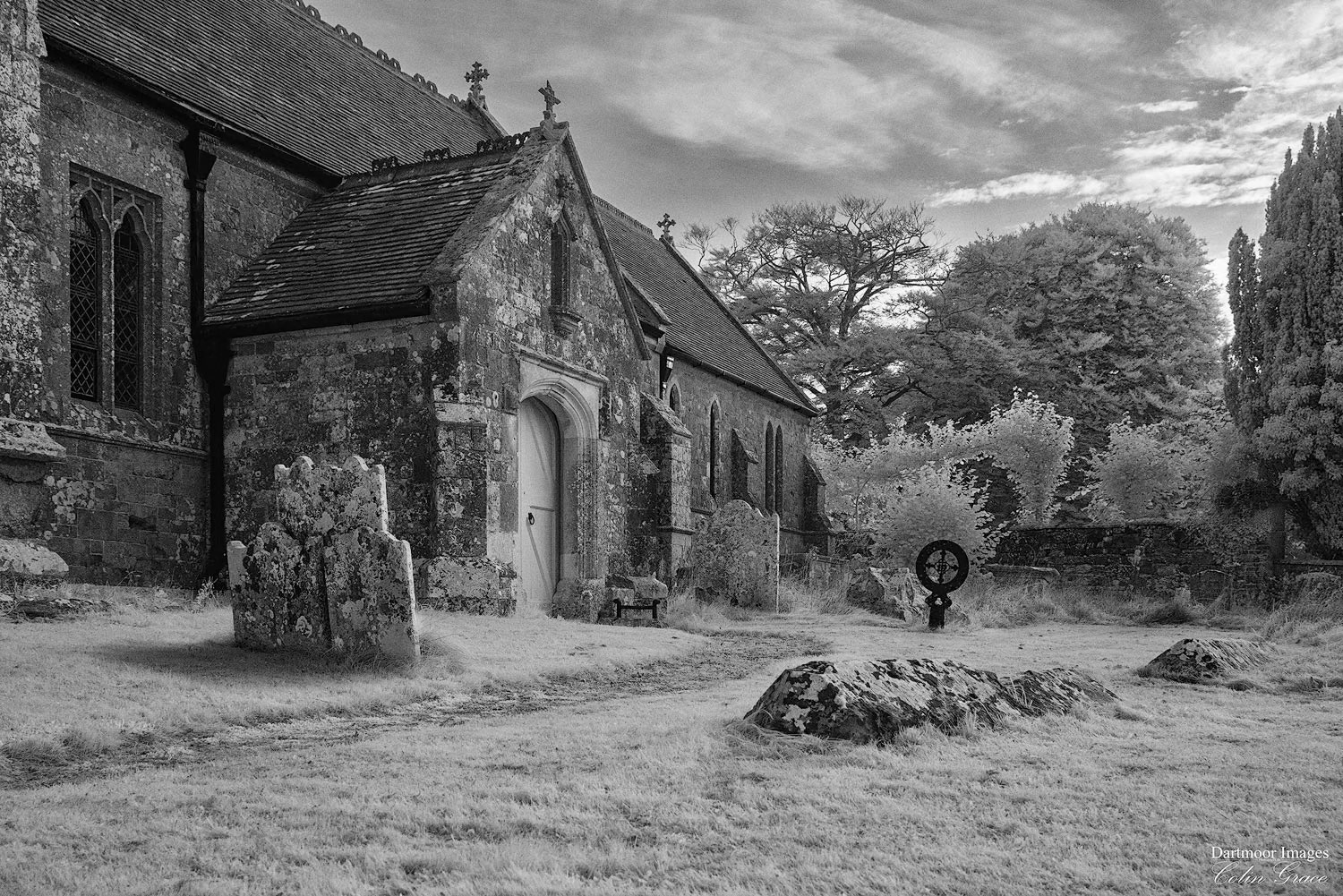 An early morning image of St Mary's Church in West Knoyle, Dorset using an infra red camera.
