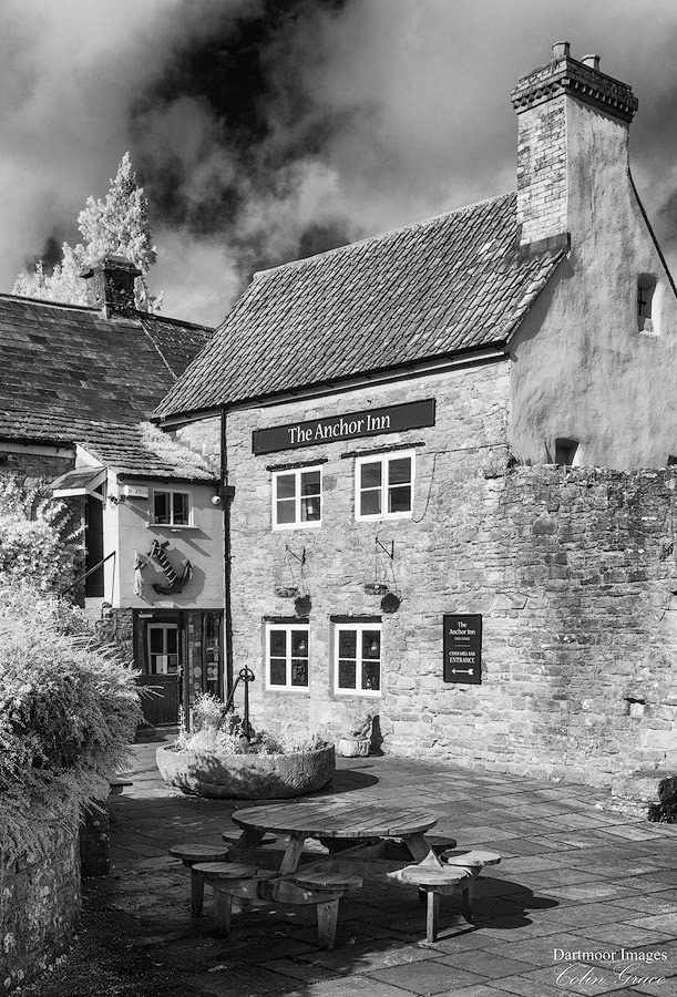 The Anchor Inn opposite Tintern Abbey in the small Welsh town of Tintern. Photographed using an IR converted camera on a cloudy autumn day.