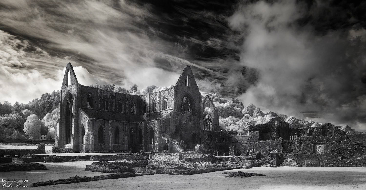 The ruins of Tintern Abbey in South Wales, photographed using an IR converted camera.