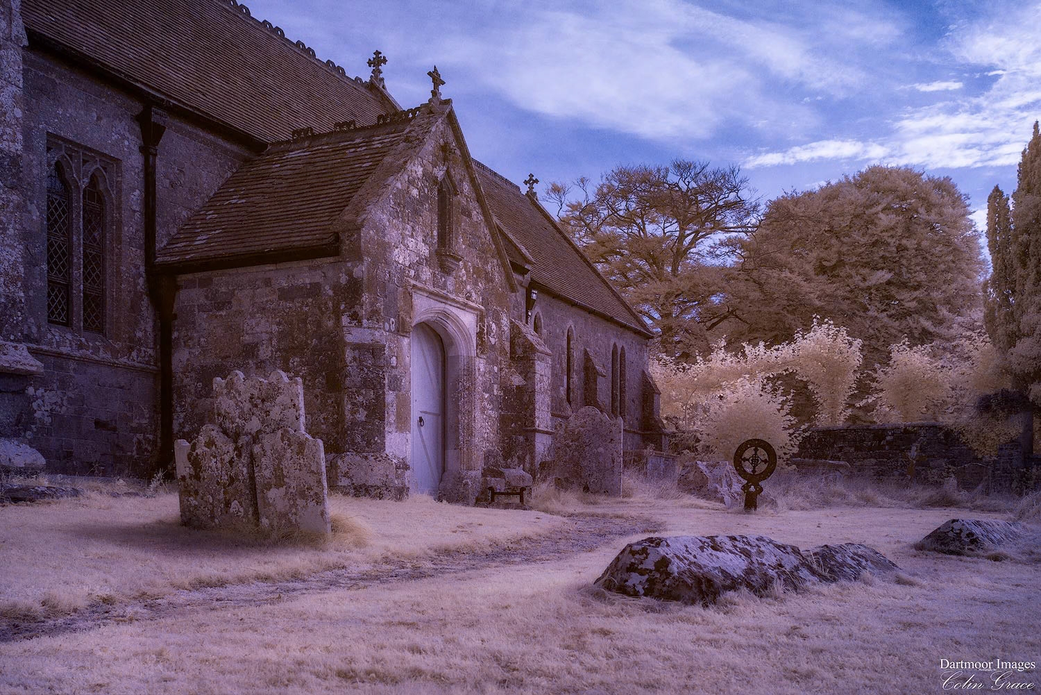 An early morning image of St Mary's Church in West Knoyle, Dorset using an infra red camera.