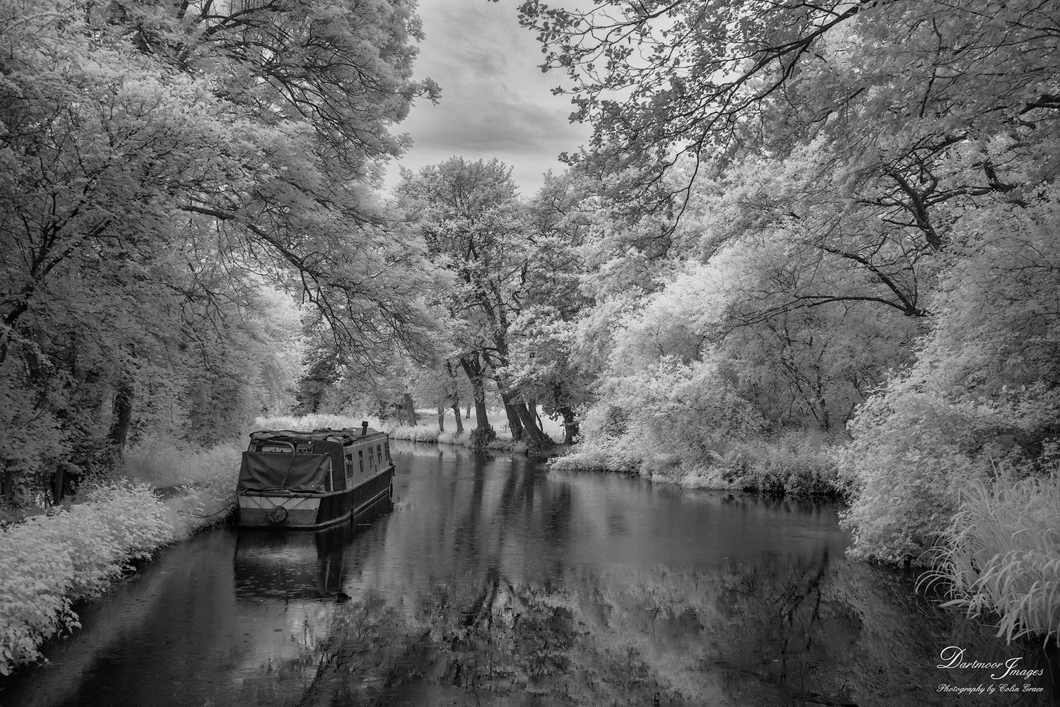A lone canal boat sits at its berth on the Monmouthshire and Brecon canal near Goytre Wharf in South Wales.