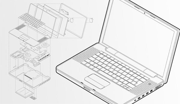 Retro MacBook Exploded Isometric Vector Illustration
