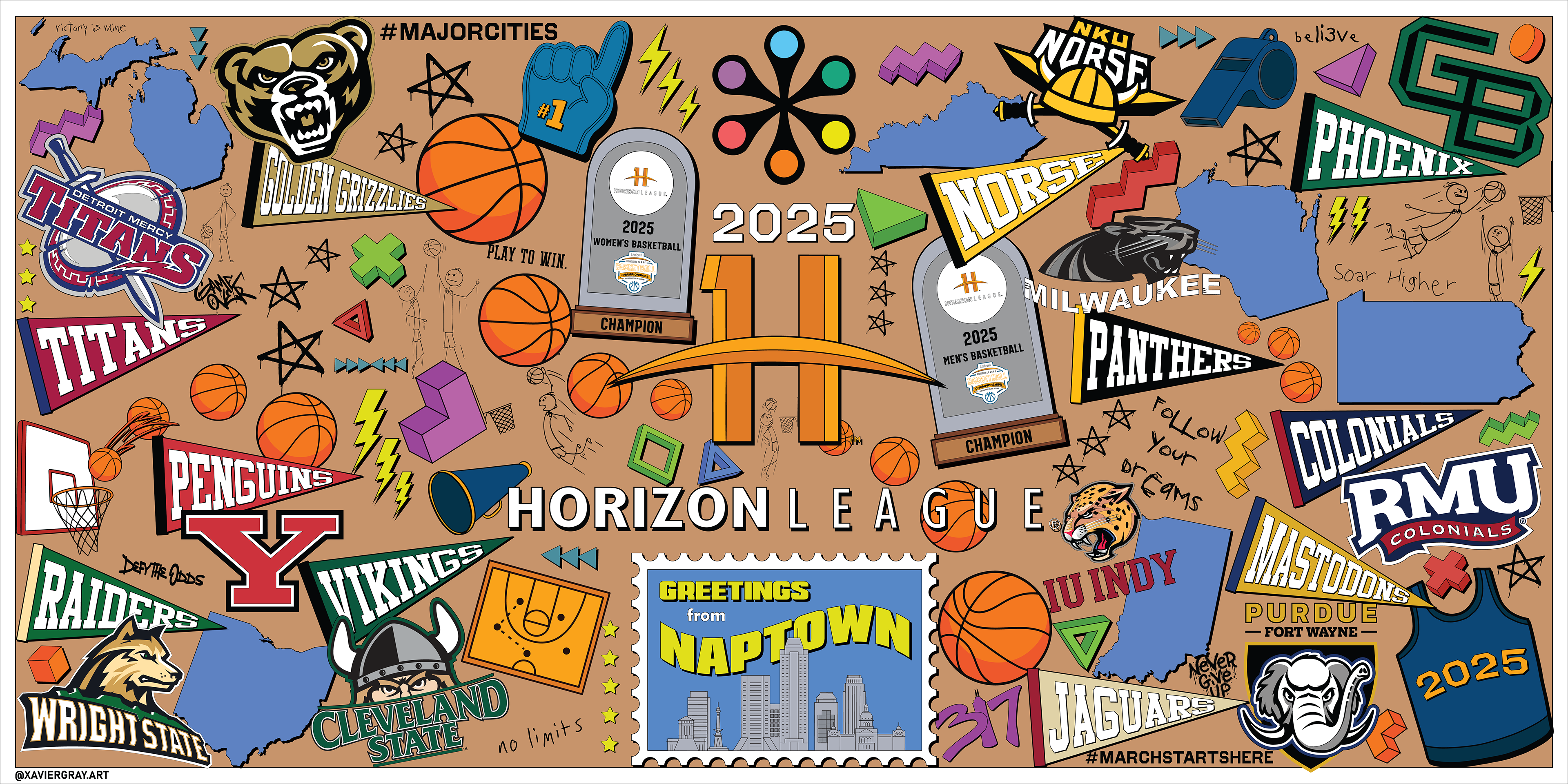 8x4ft Coloring book mural for the 2025 NCAA Horizion League Championships