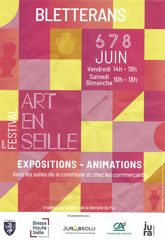 "Art en Seille" Exposition du vendredi 6 juin au dimanche 8 juin 2025 Dans les salles de la commune et chez les commerçants de Blettrans (Jura)