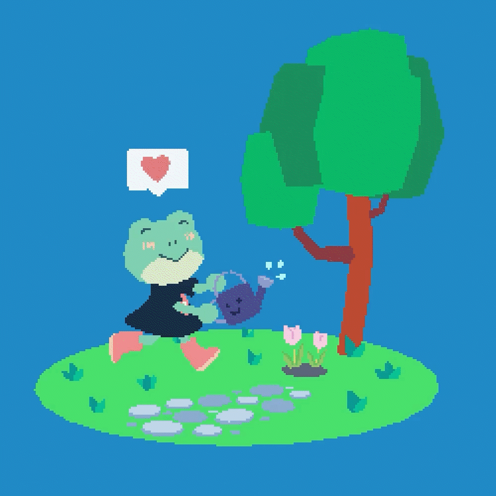 Froggy watering the flowers