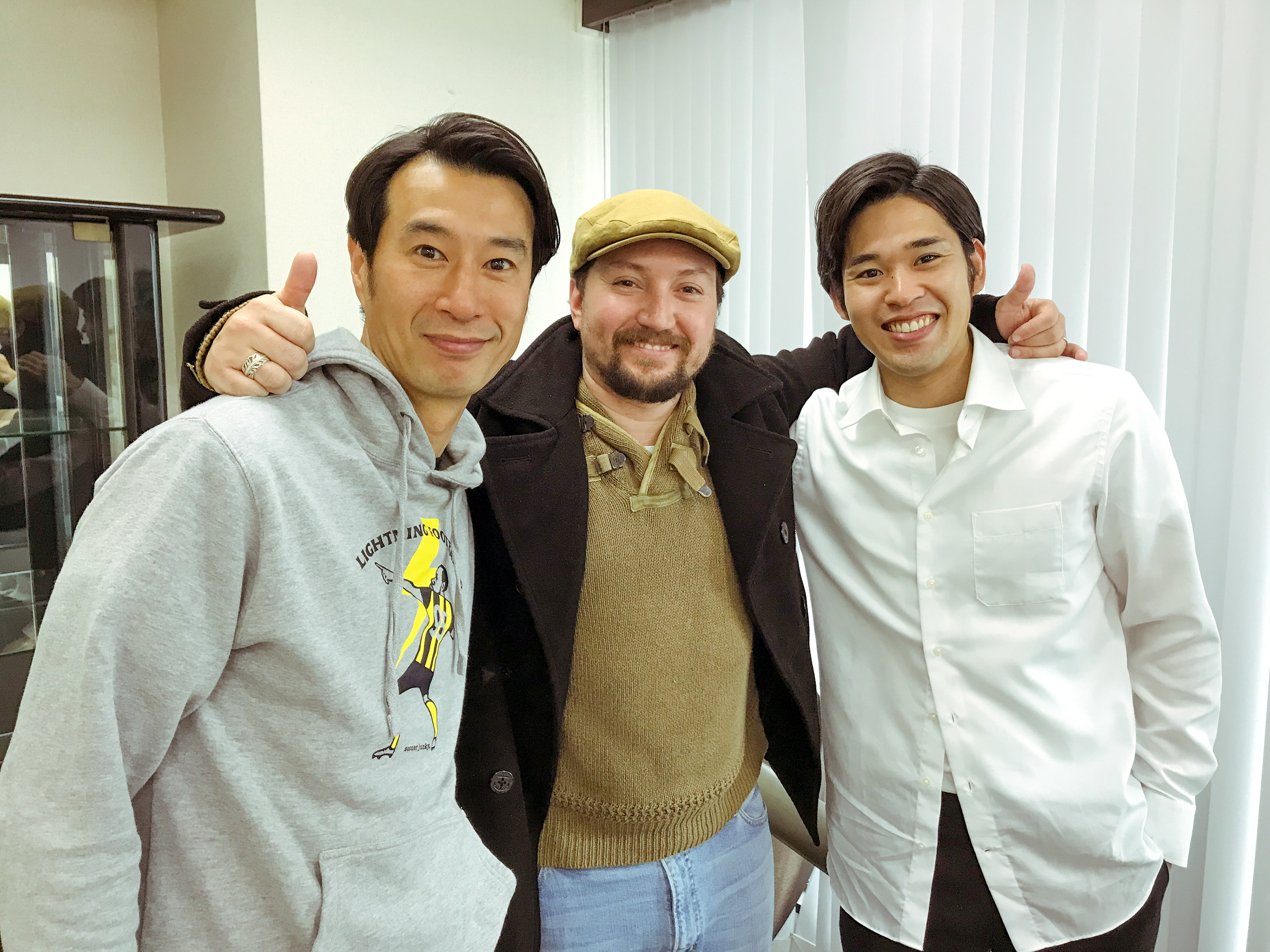 Actor Nakayama Mubu, Director Sebastian Angel, Actor Honma Atsushi on set.