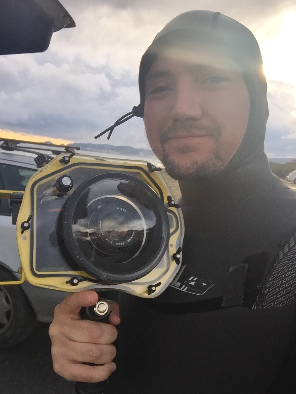 Geared up for some action in the water.