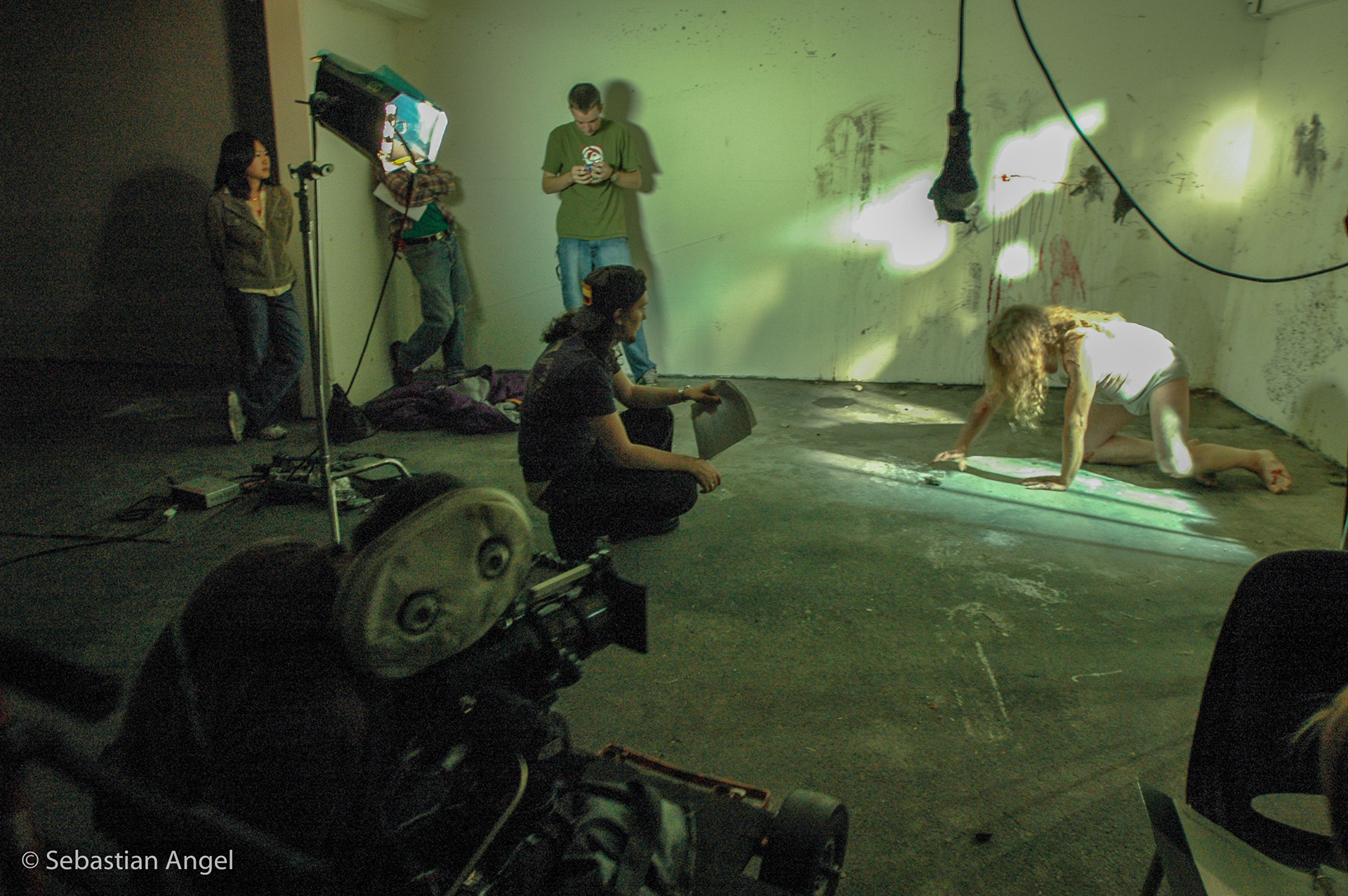 Rehearsing the scene.