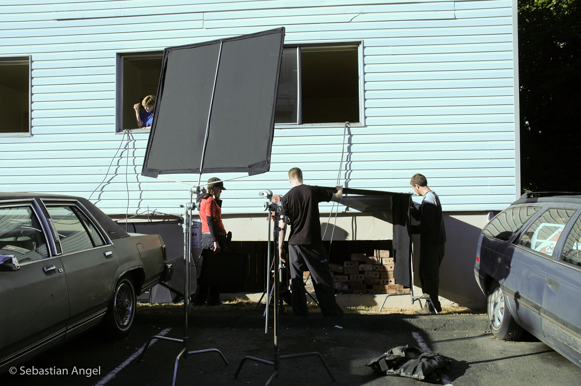 The crew setting up.