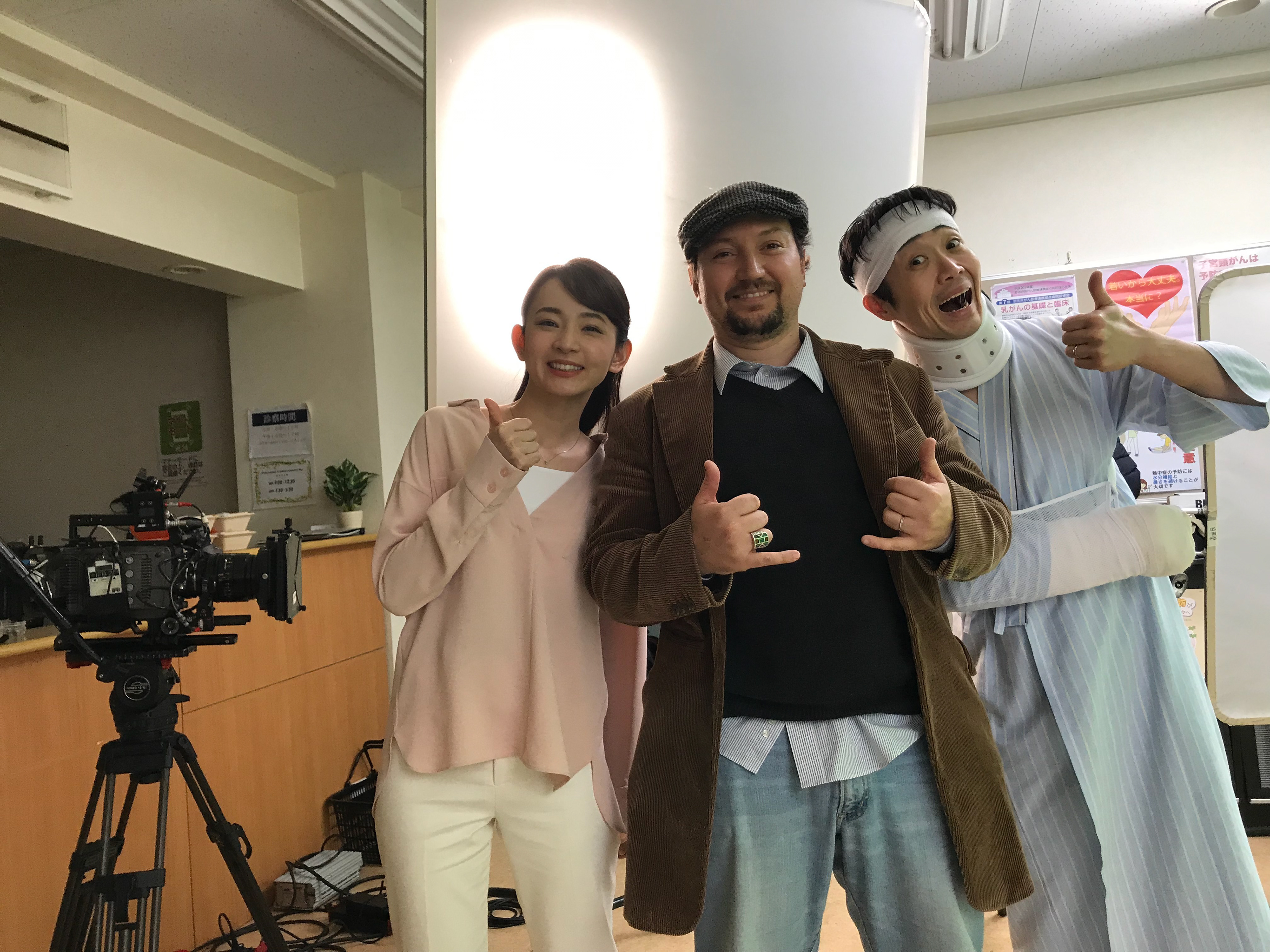 Director Sebastian Angel with actors Nagatomo Haruna and Ueda Mikio.