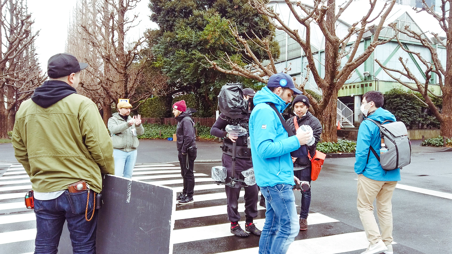 Setting up the dynamic camera movement with the crew.