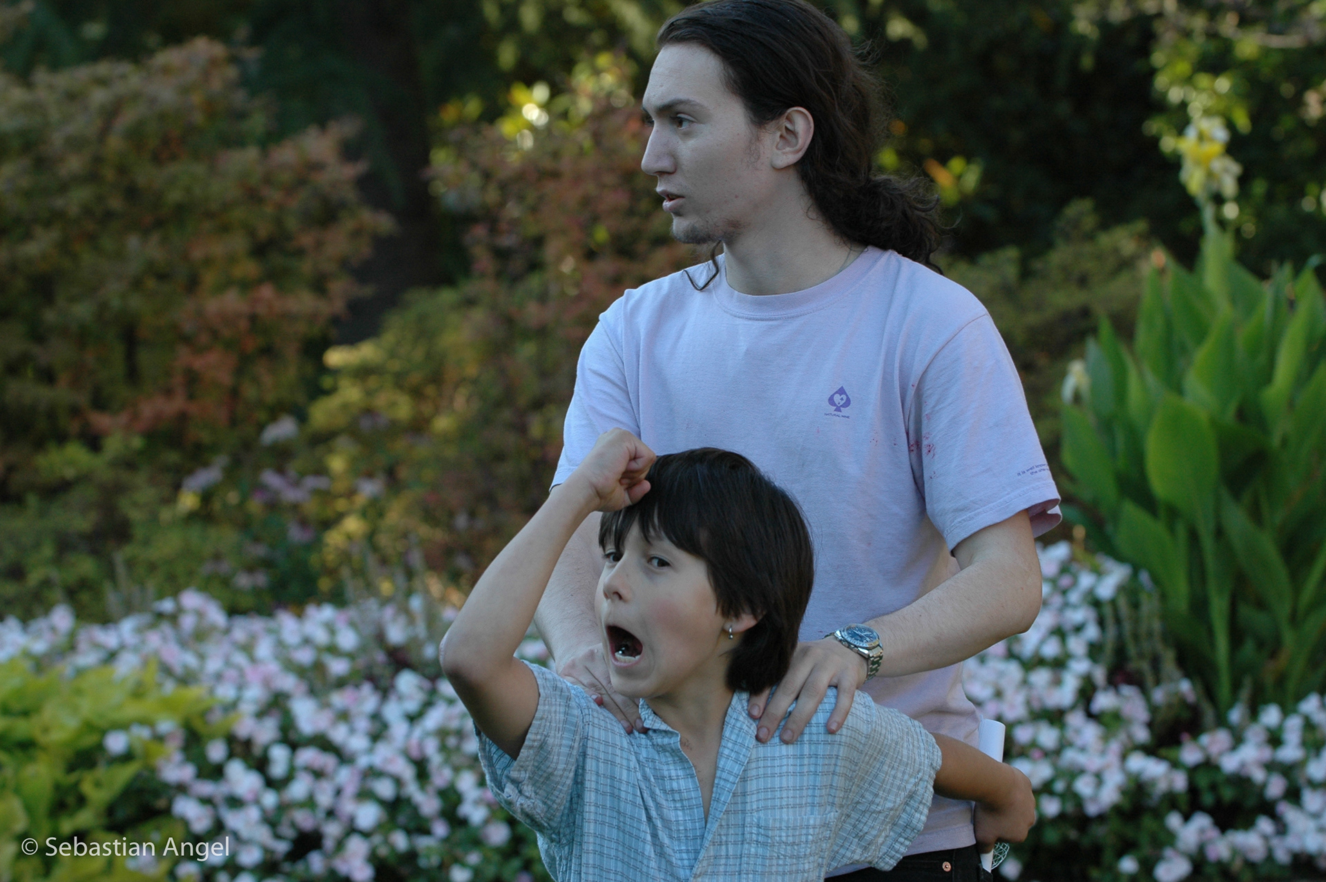 Director Sebastian Angel with young actor Bailey Lavallee.