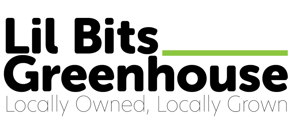 Lil Bits Greenhouse logo gif with flowers growing and blooming from the ground.