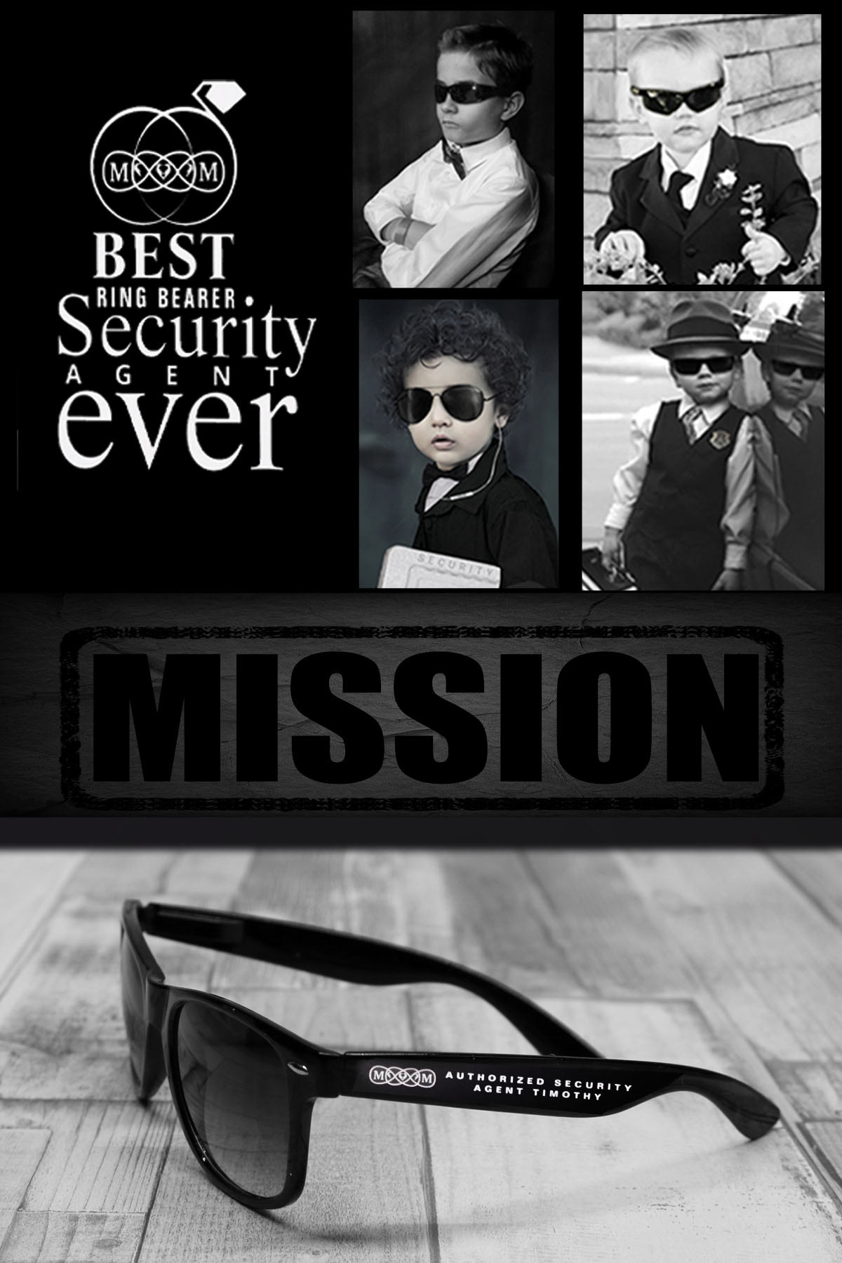 Sunny Style, Secure Smiles: Personalize Your Wedding with Cool Ring Bearer Security Agent Sunglasses