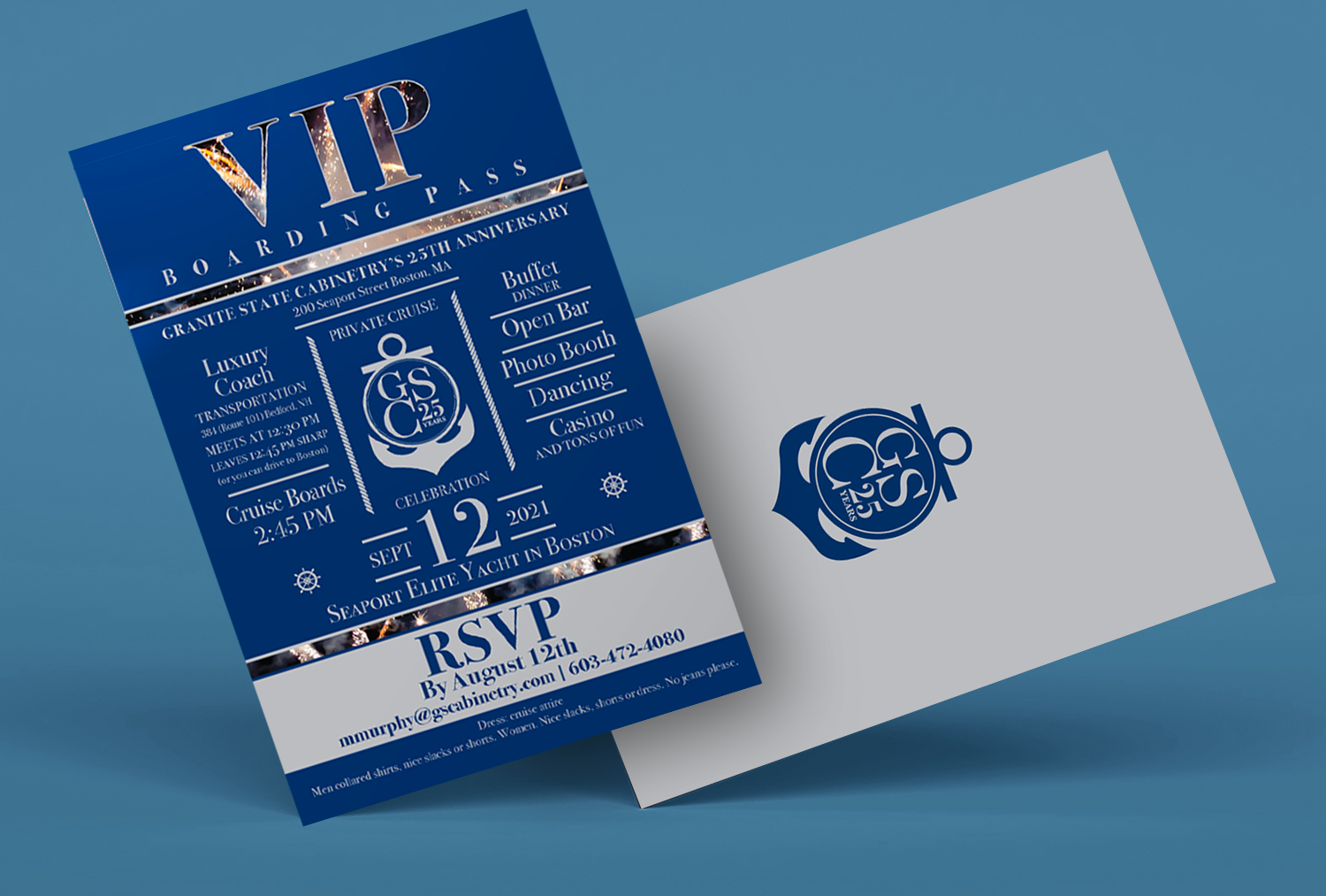 VIP cruise event boarding pass invitation design