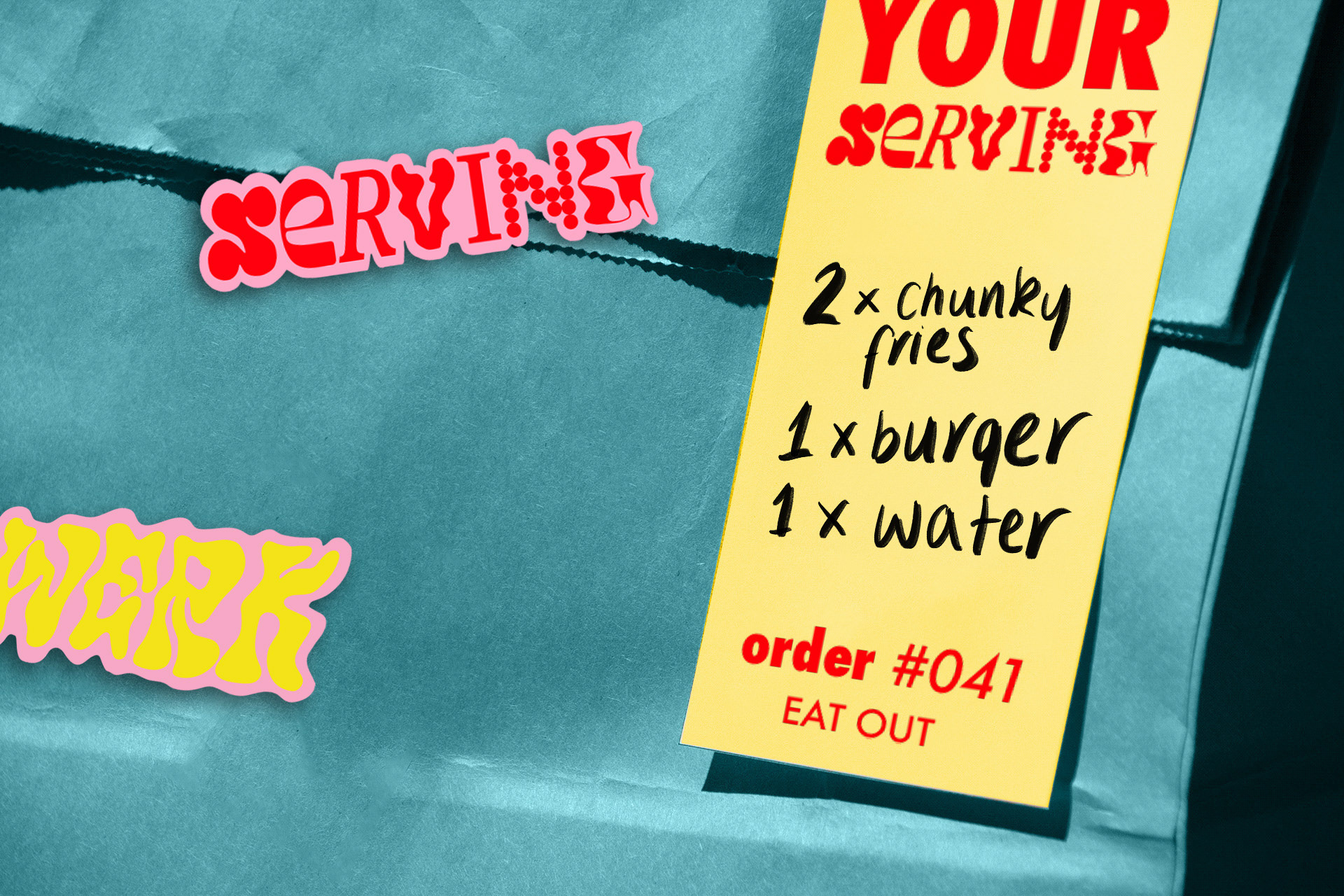Takeaway Bags with order label and stickers.