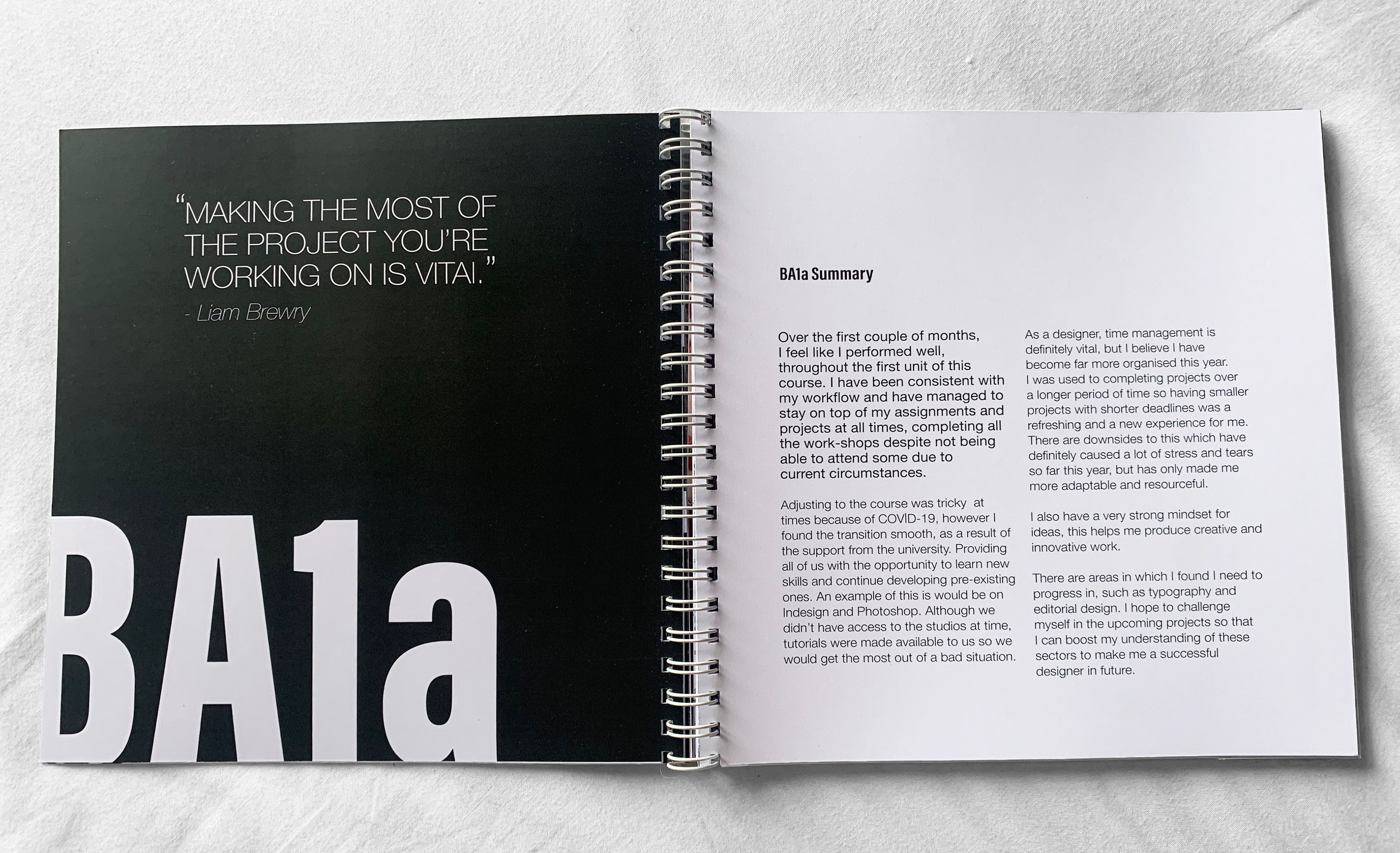 Double page spread, summarising my work in BA1a.