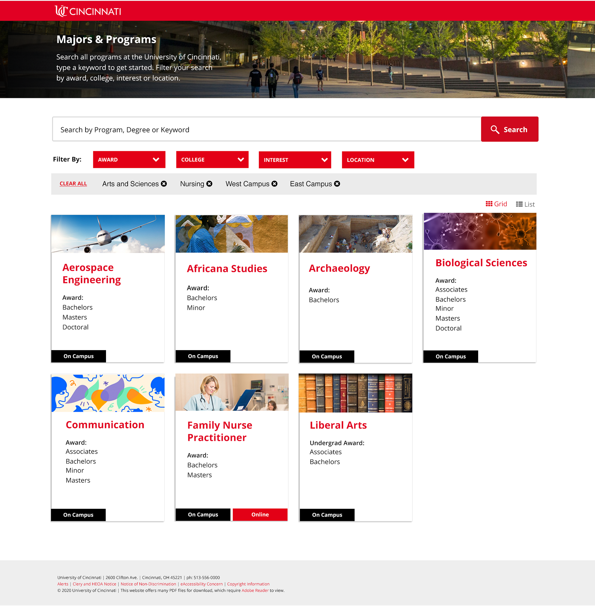Home page of UC Program Finder